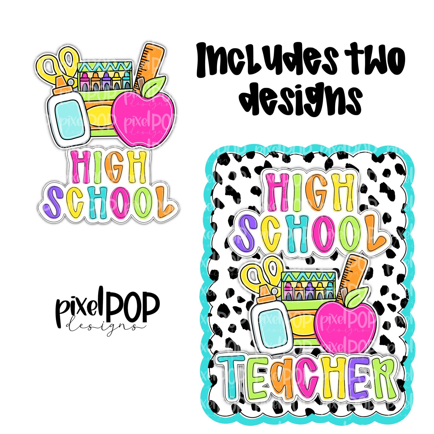 High School Teacher Dotty Scalloped PNG Design (INCLUDES POCKET DESIGN) | School Graduation Design | Hand Painted | Digital Download | Printable