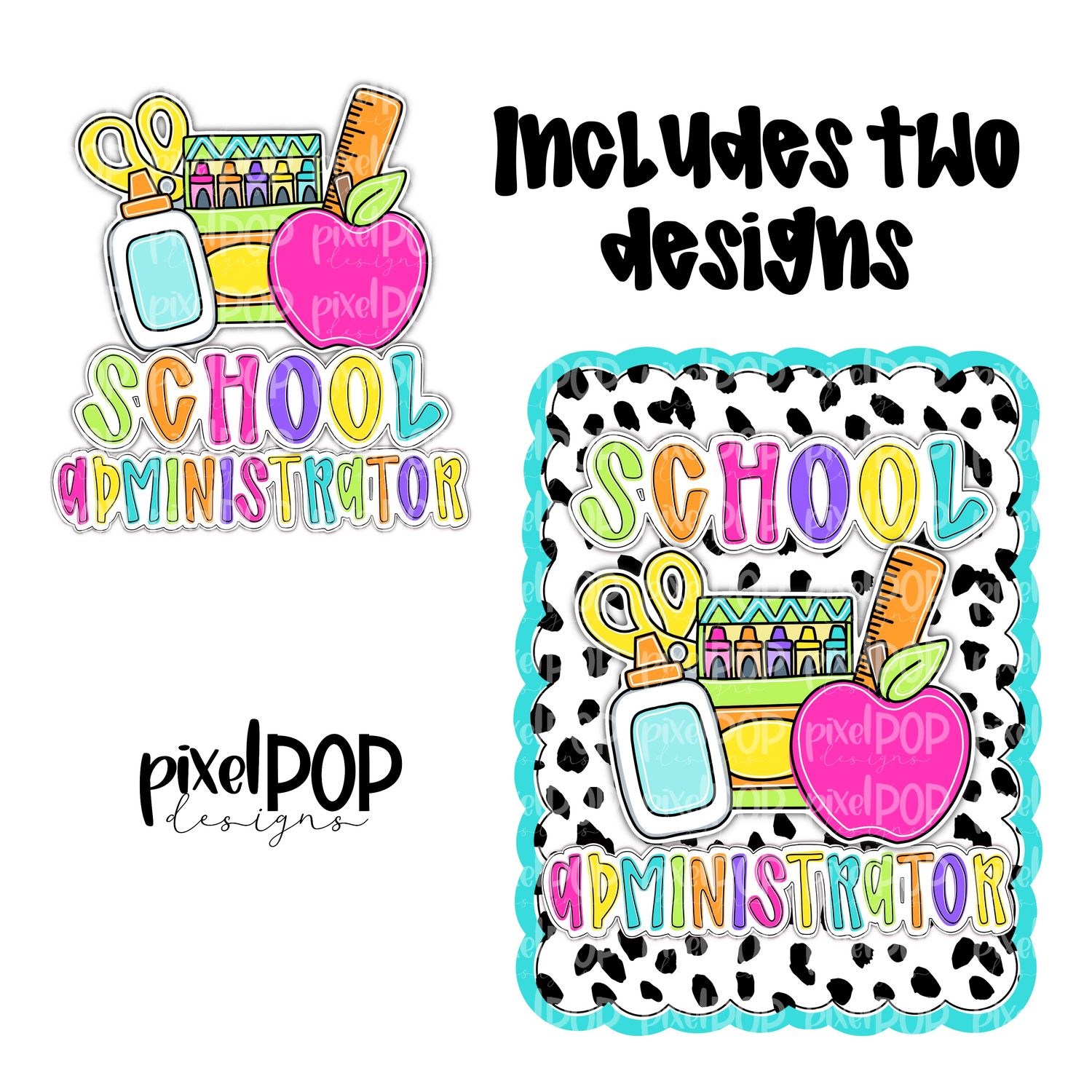 School Administration Scalloped PNG Design (INCLUDES POCKET DESIGN) | School Graduation Design | Hand Painted | Digital Download | Printable