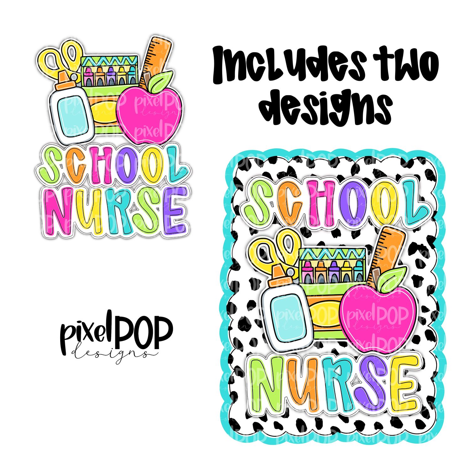 School Nurse Scalloped PNG Design (INCLUDES POCKET DESIGN) | School Graduation Design | Hand Painted | Digital Download | Printable