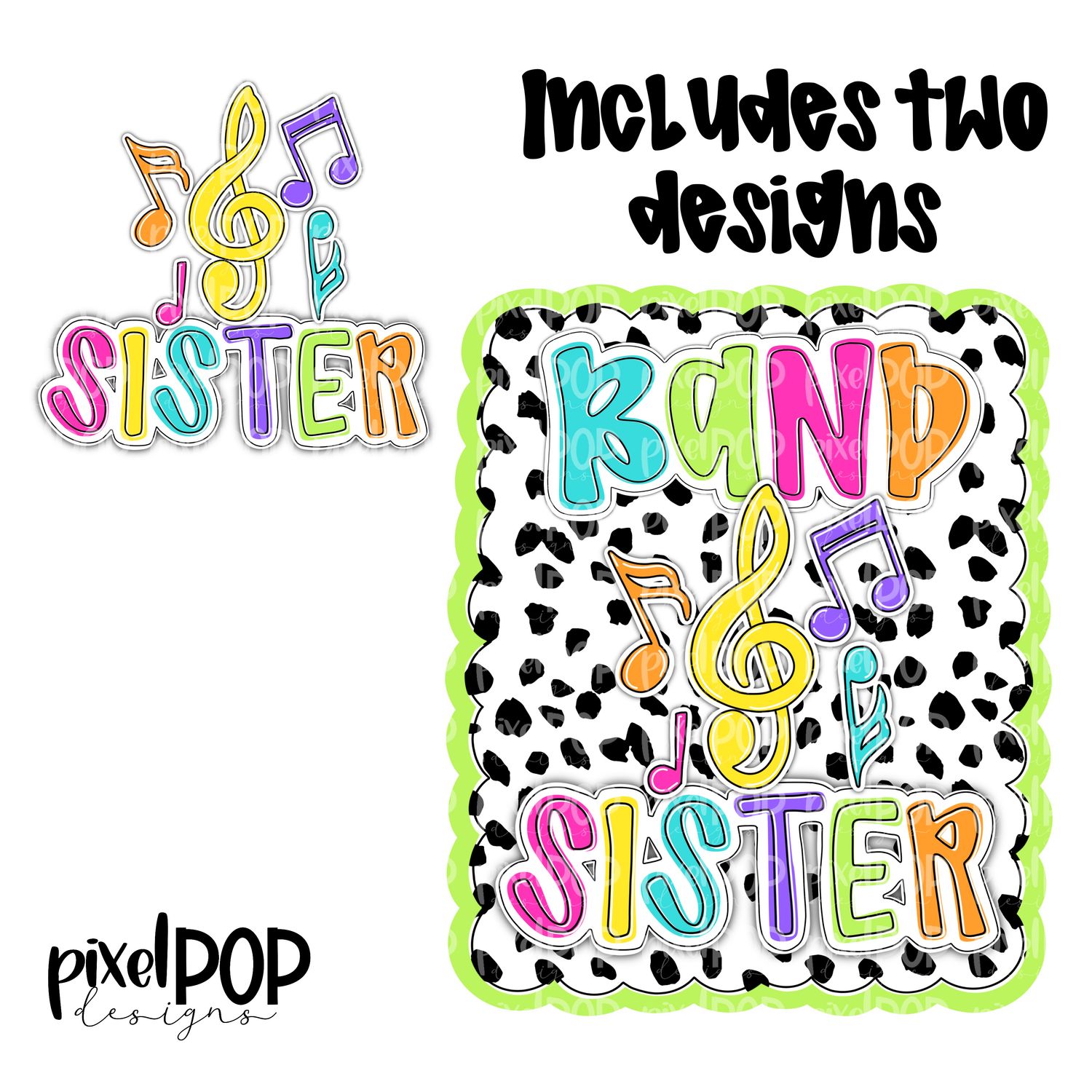 Bright Band Sister Dotty Scalloped Hand Lettered Style PNG and POCKET Design