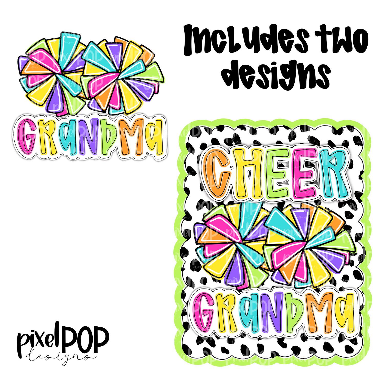Bright Cheer Grandma Dotty Scalloped Hand Lettered Style PNG and POCKET Design
