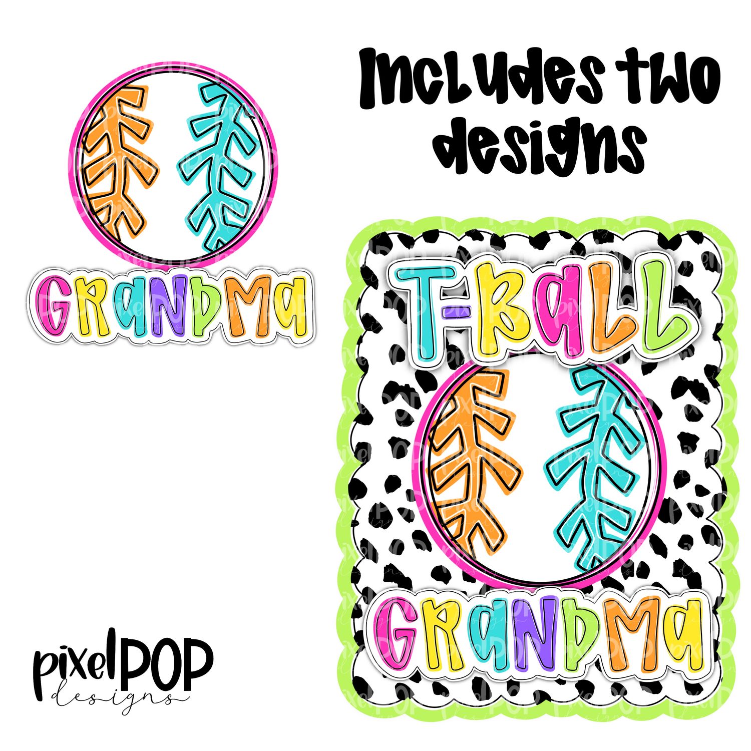 Bright TBall Grandma Dotty Scalloped Hand Lettered Style PNG and POCKET Design