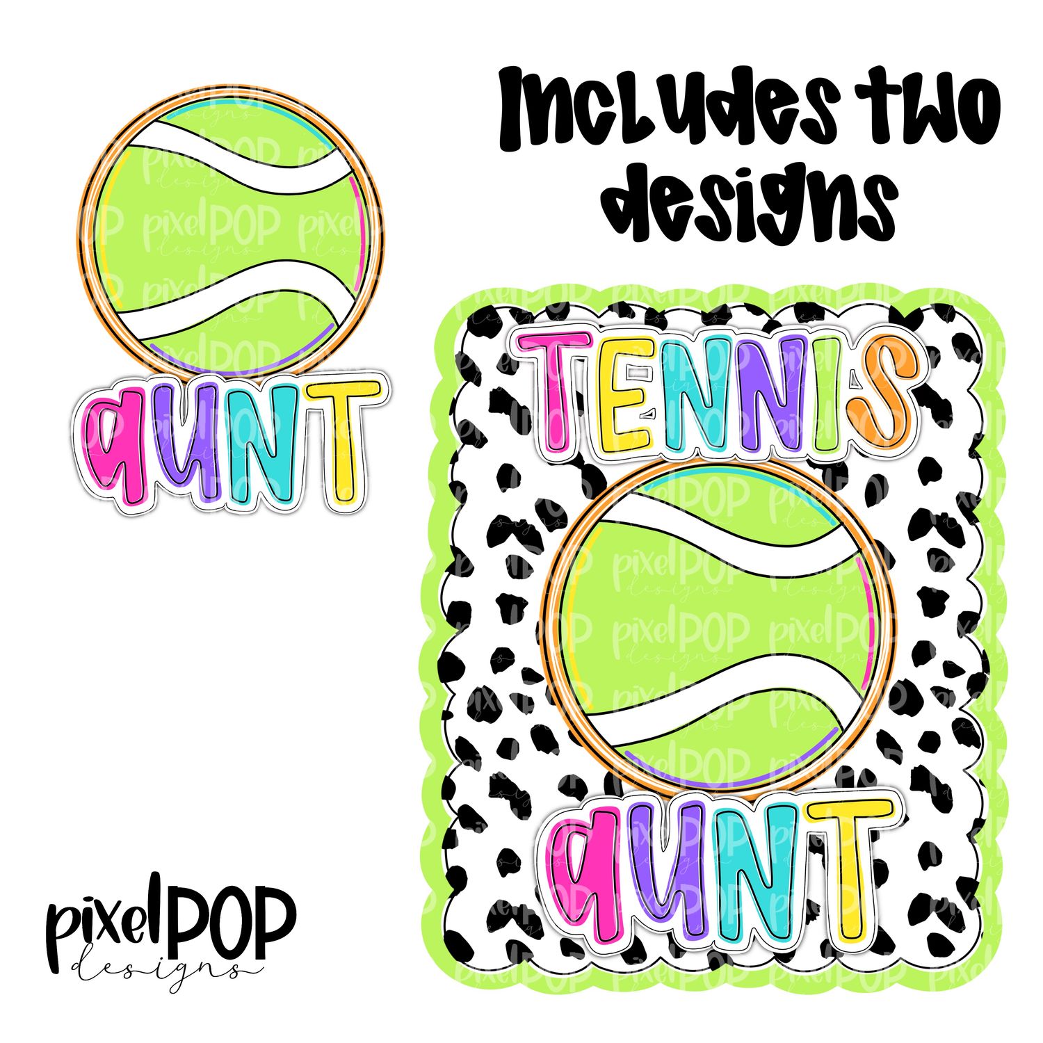 Bright Tennis Aunt Dotty Scalloped Hand Lettered Style PNG and POCKET Design