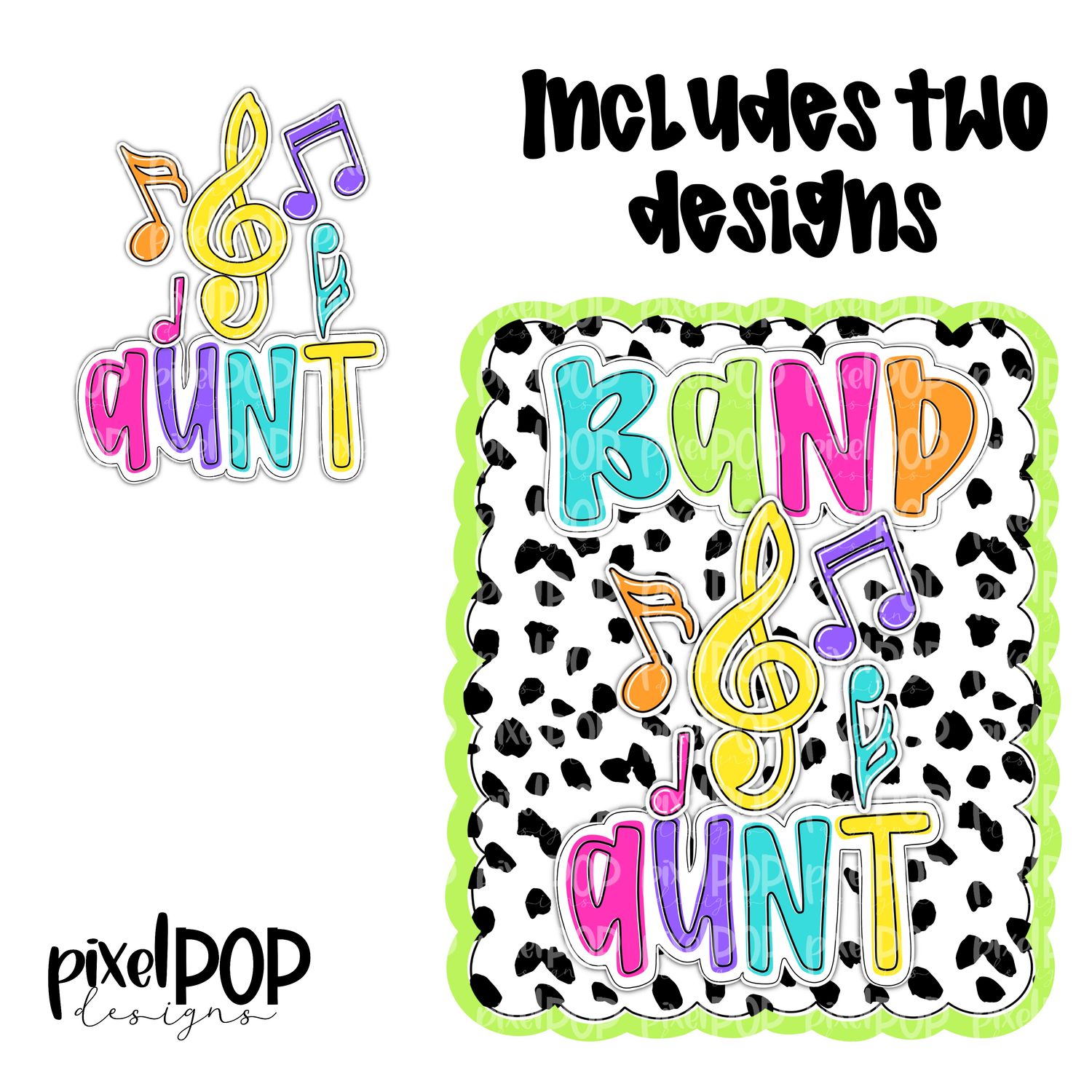 Bright Band Aunt Dotty Scalloped Hand Lettered Style PNG and POCKET Design