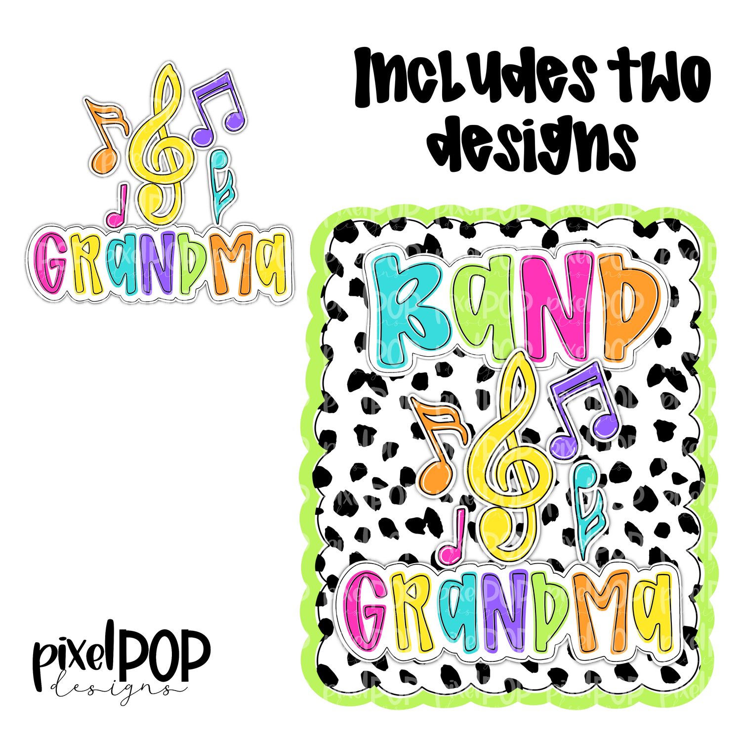 Bright Band Grandma Dotty Scalloped Hand Lettered Style PNG and POCKET Design