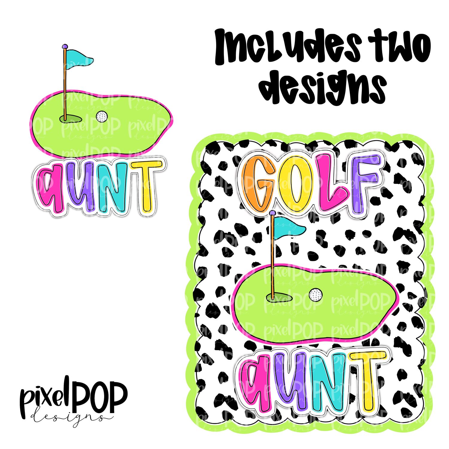 Bright Golf Aunt Dotty Scalloped Hand Lettered Style PNG and POCKET Design