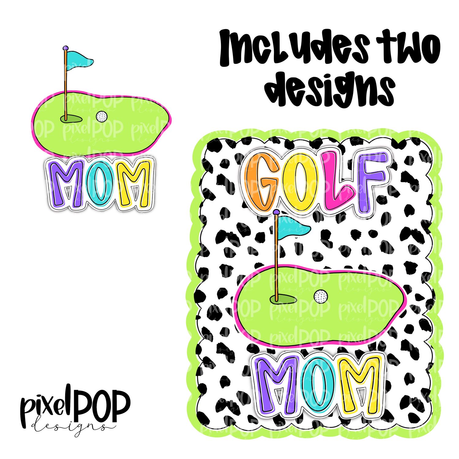 Bright Golf Mom Dotty Scalloped Hand Lettered Style PNG and POCKET Design