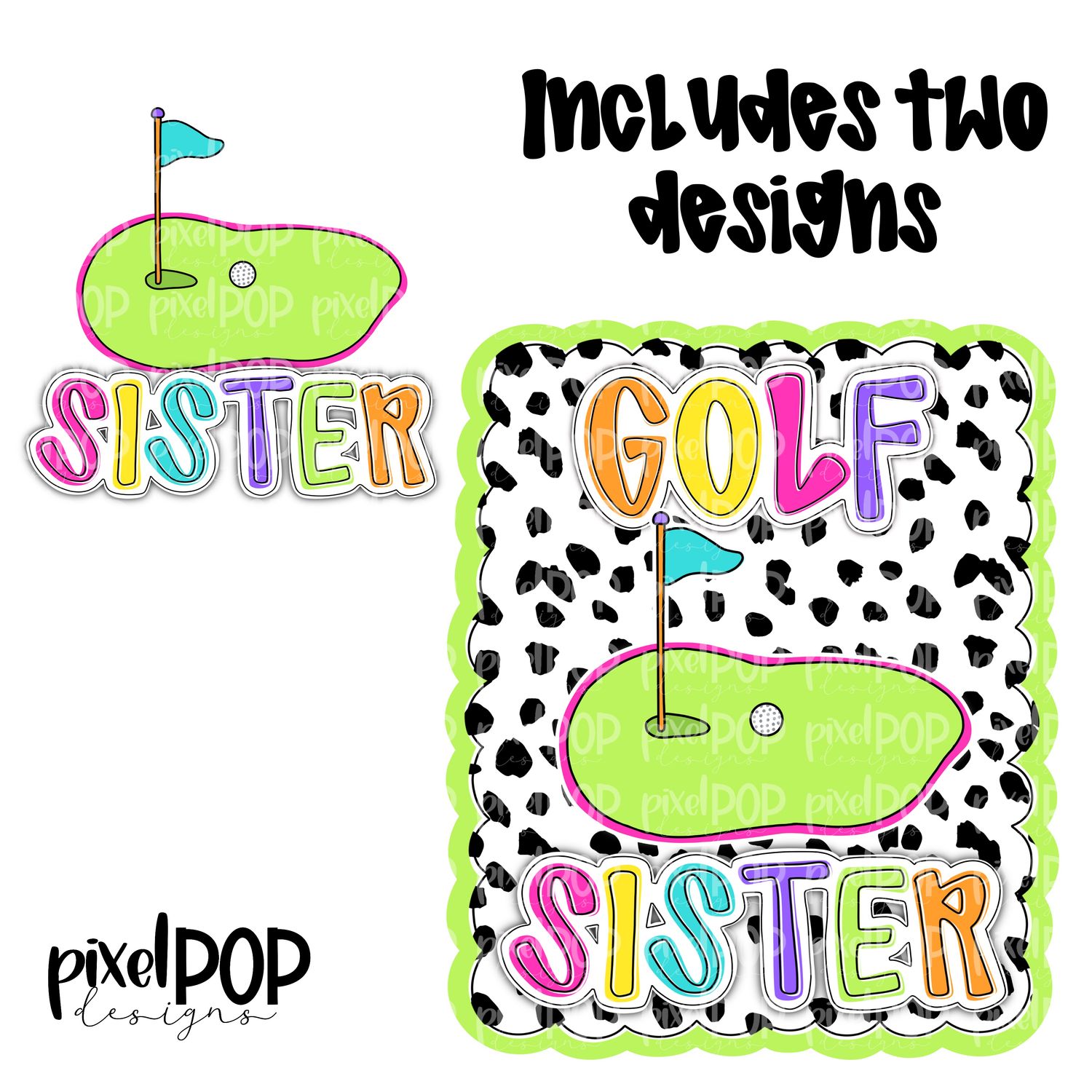 Bright Golf Sister Dotty Scalloped Hand Lettered Style PNG and POCKET Design