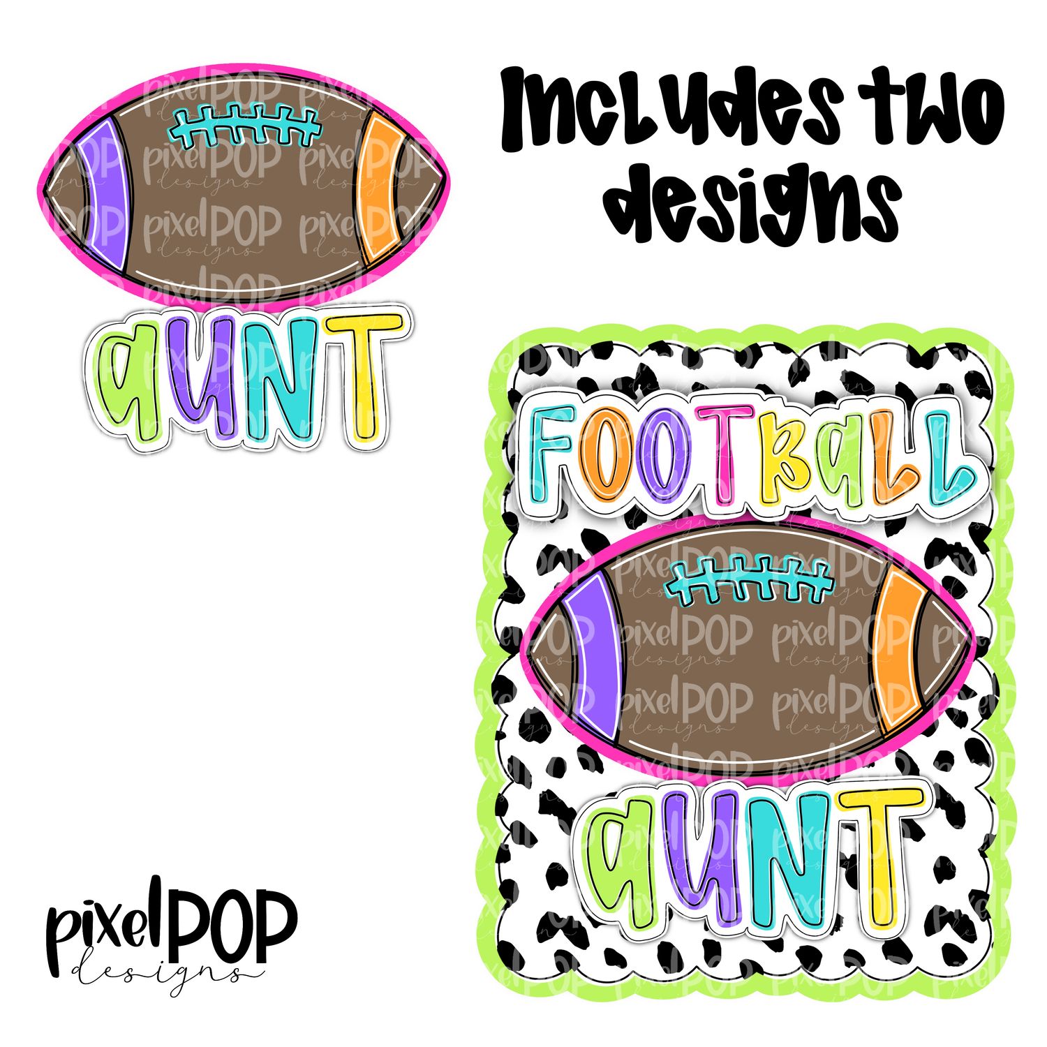 Bright Football Aunt Dotty Scalloped Hand Lettered Style PNG and POCKET Design