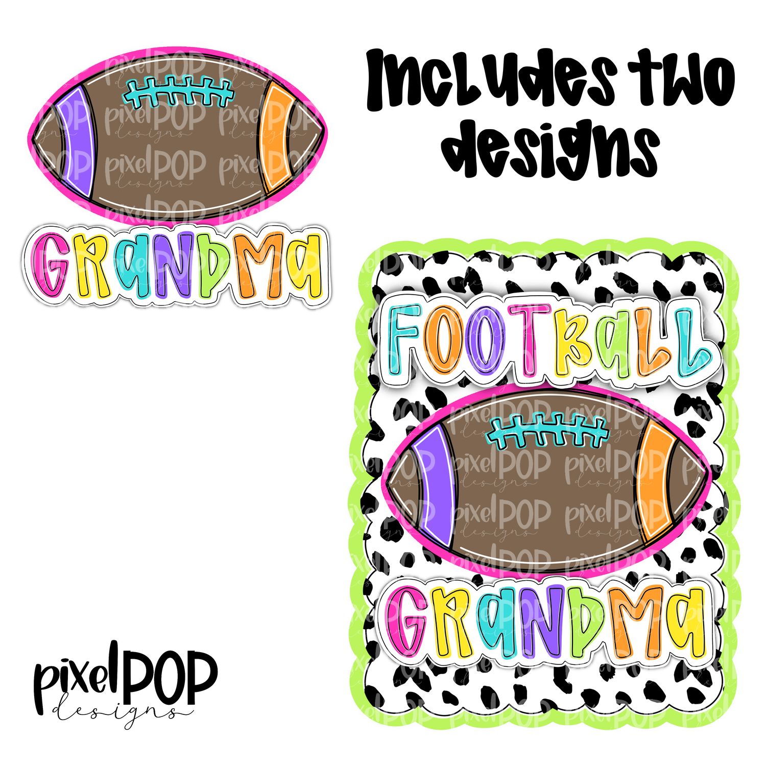 Bright Football Grandma Dotty Scalloped Hand Lettered Style PNG and POCKET Design