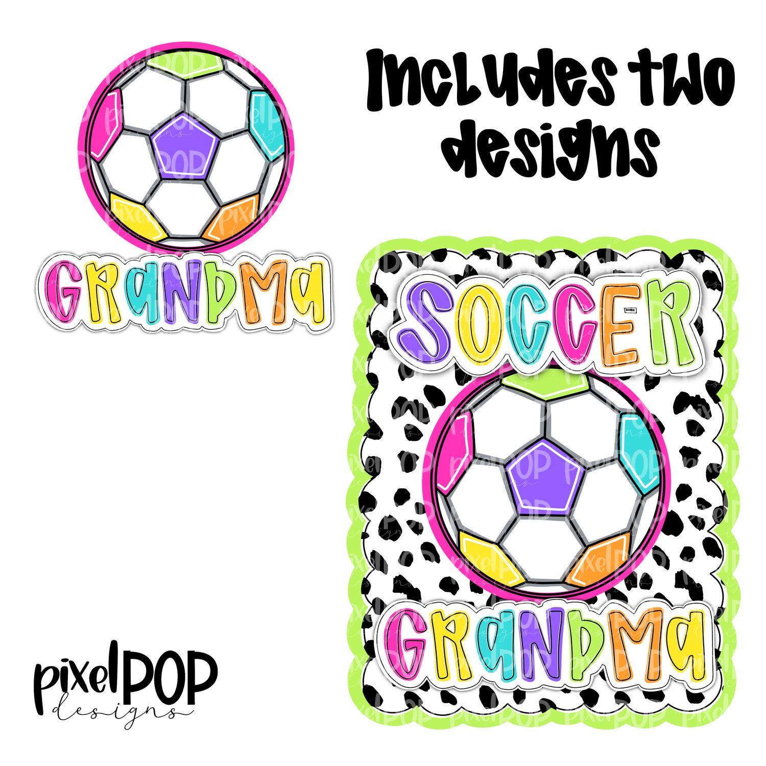 Bright Soccer Grandma Dotty Scalloped Hand Lettered Style PNG and POCKET Design