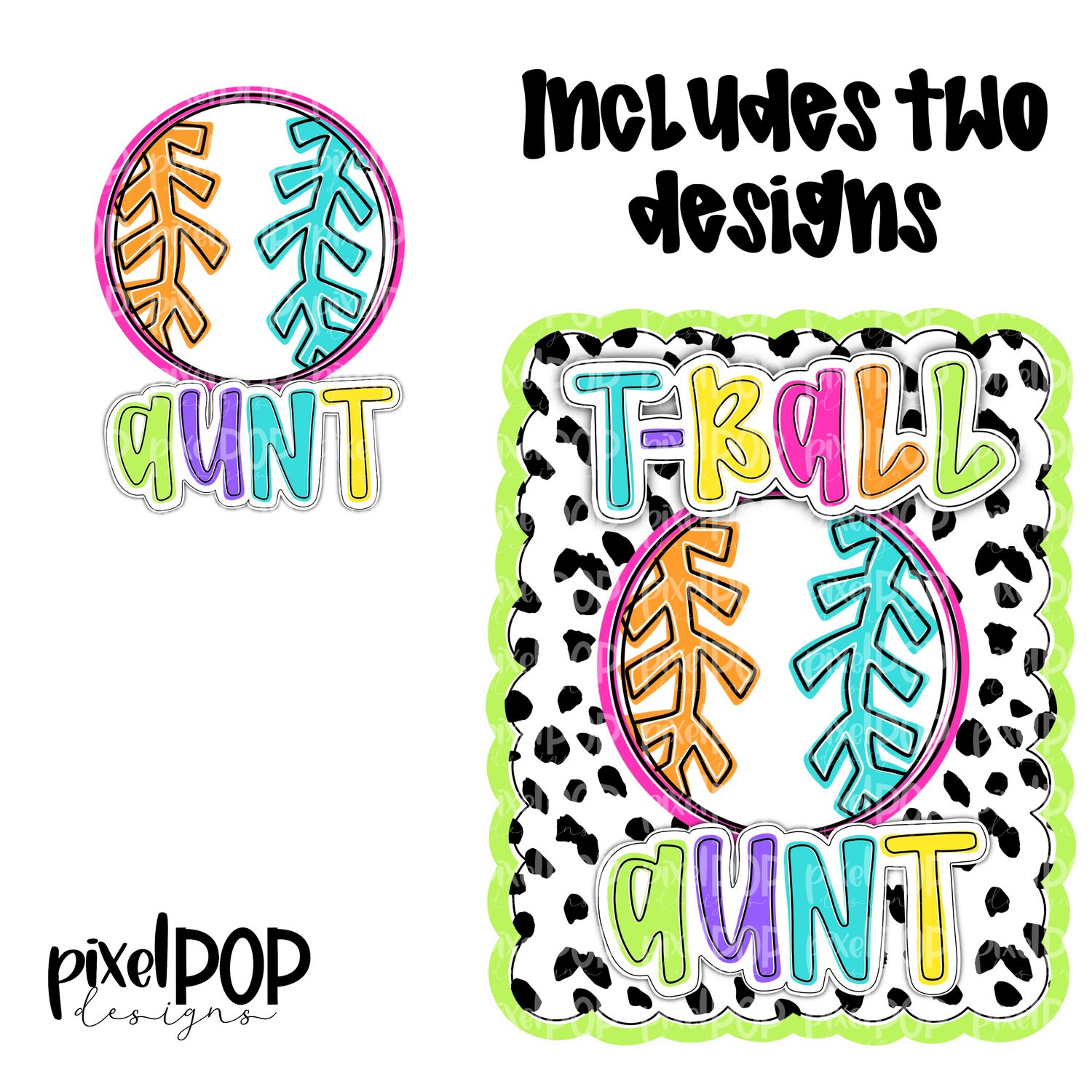 Bright TBall Aunt Dotty Scalloped Hand Lettered Style PNG and POCKET Design