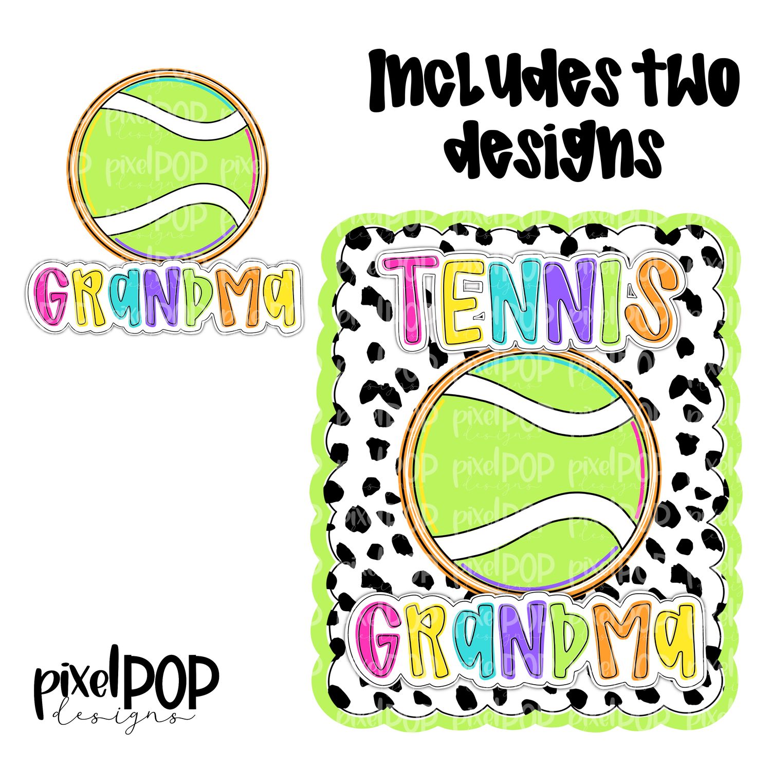 Bright Tennis Grandma Dotty Scalloped Hand Lettered Style PNG and POCKET Design