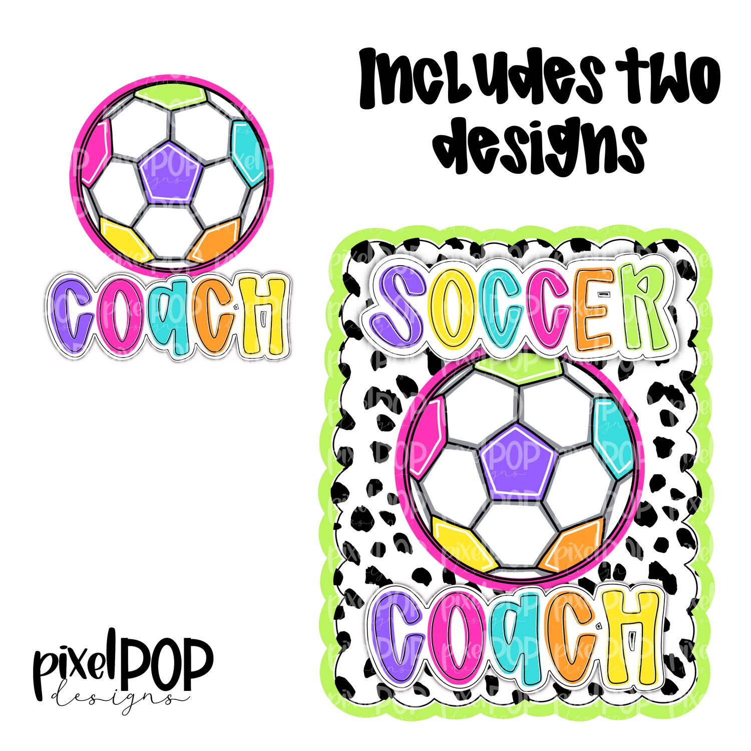 Bright Soccer Coach Dotty Scalloped Hand Lettered Style PNG and POCKET Design