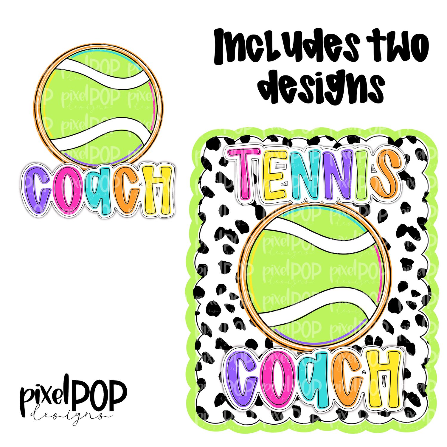 Bright Tennis Coach Dotty Scalloped Hand Lettered Style PNG and POCKET Design