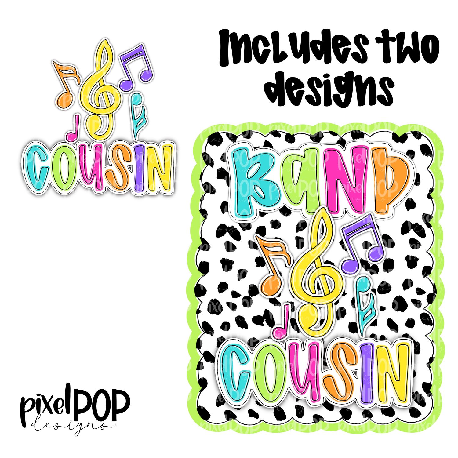 Bright Band Cousin Dotty Scalloped Hand Lettered Style PNG and POCKET Design