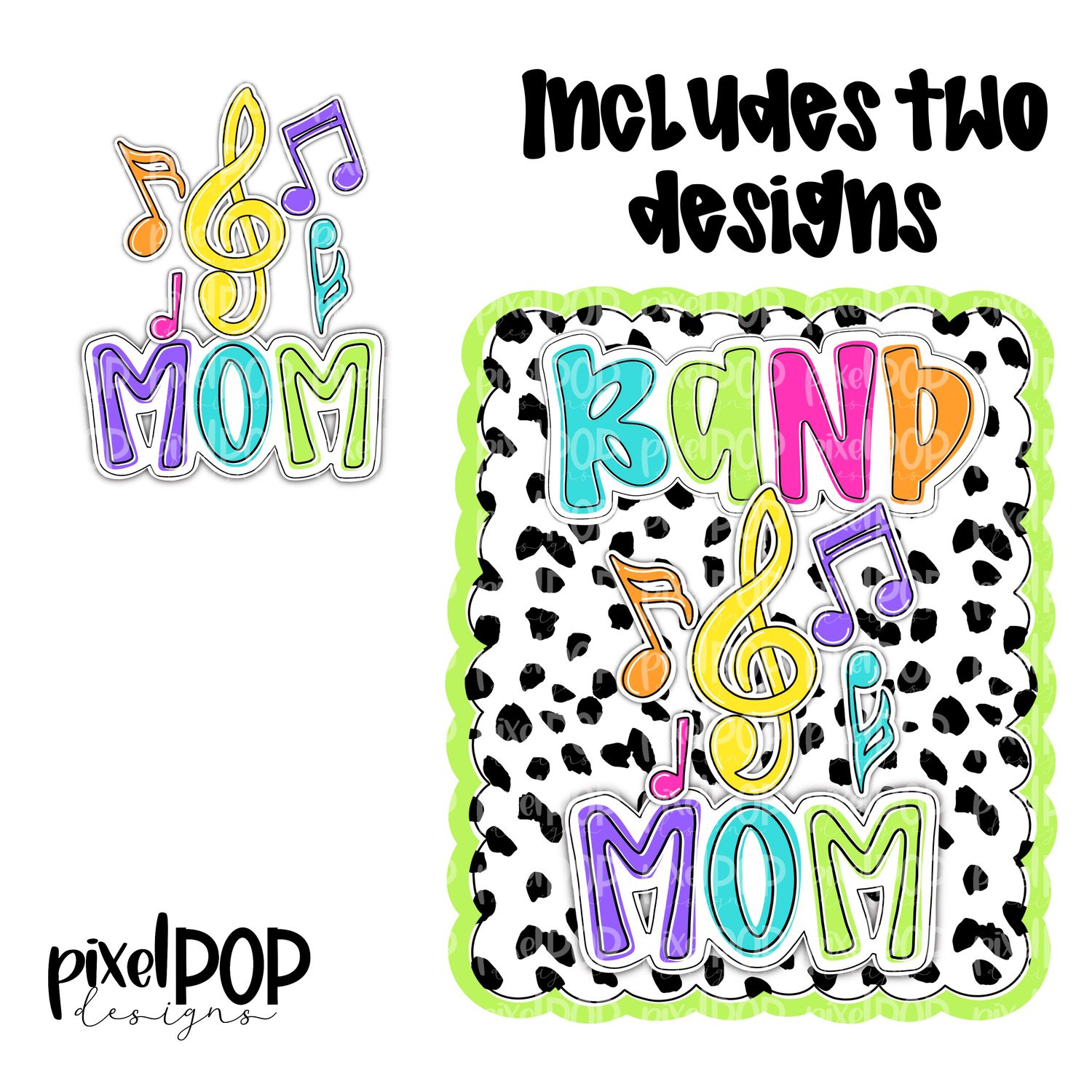 Bright Band Mom Dotty Scalloped Hand Lettered Style PNG and POCKET Design