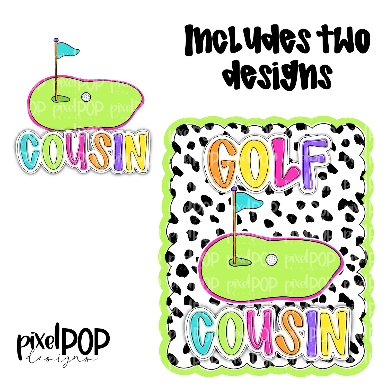Bright Golf Cousin Dotty Scalloped Hand Lettered Style PNG and POCKET Design