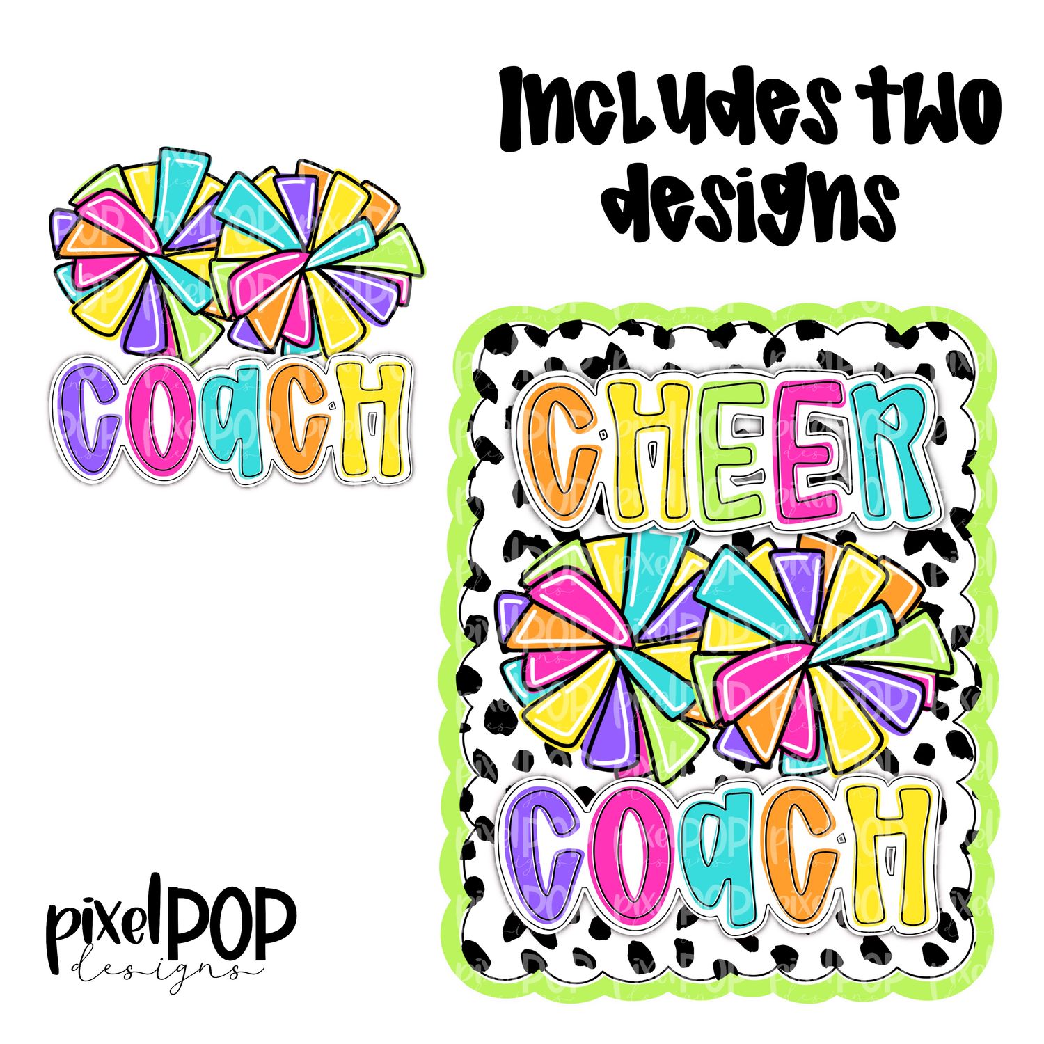 Bright Cheer Coach Dotty Scalloped Hand Lettered Style PNG and POCKET Design