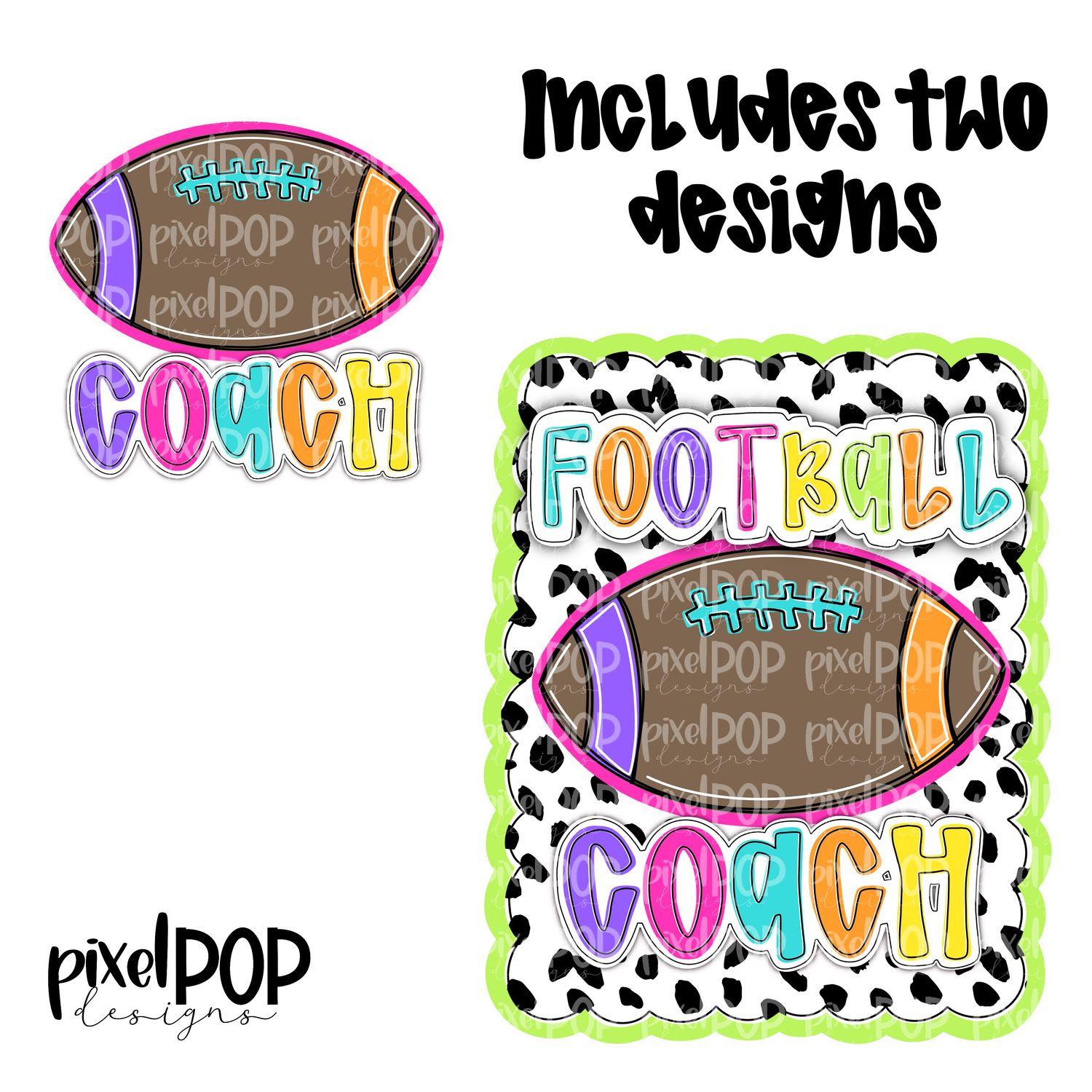 Bright Football Coach Dotty Scalloped Hand Lettered Style PNG and POCKET Design
