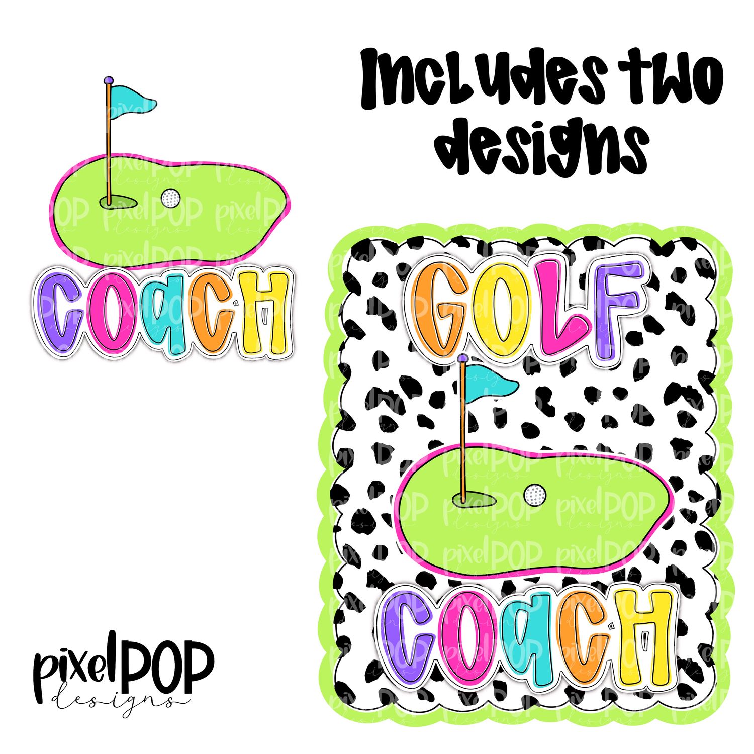 Bright Golf Coach Dotty Scalloped Hand Lettered Style PNG and POCKET Design