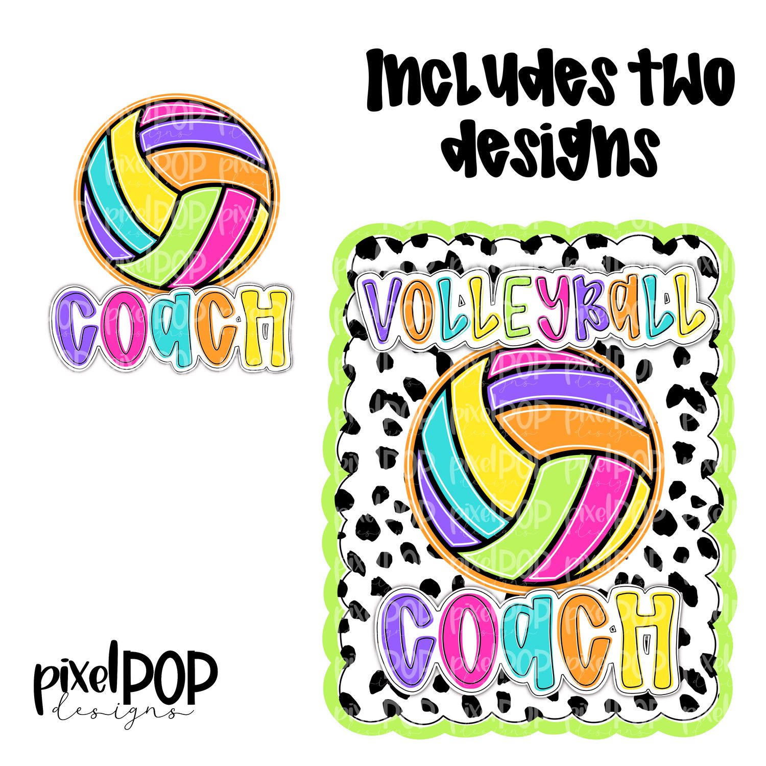 Bright Volleyball Coach Dotty Scalloped Hand Lettered Style PNG and POCKET Design