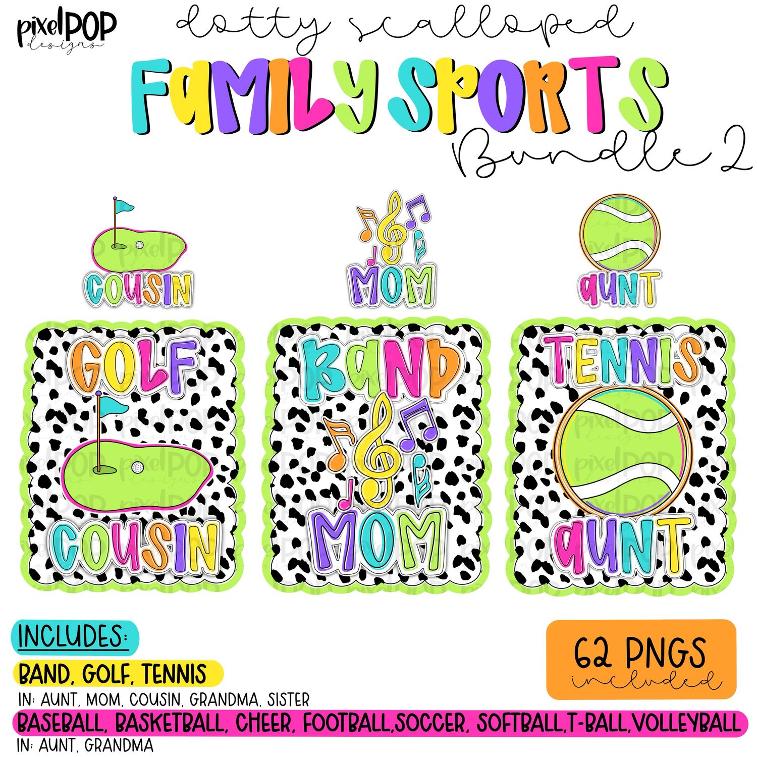 BUNDLE: Dotty Scalloped Sports Family TWO   with POCKET Designs (*62 DESIGNS*)
