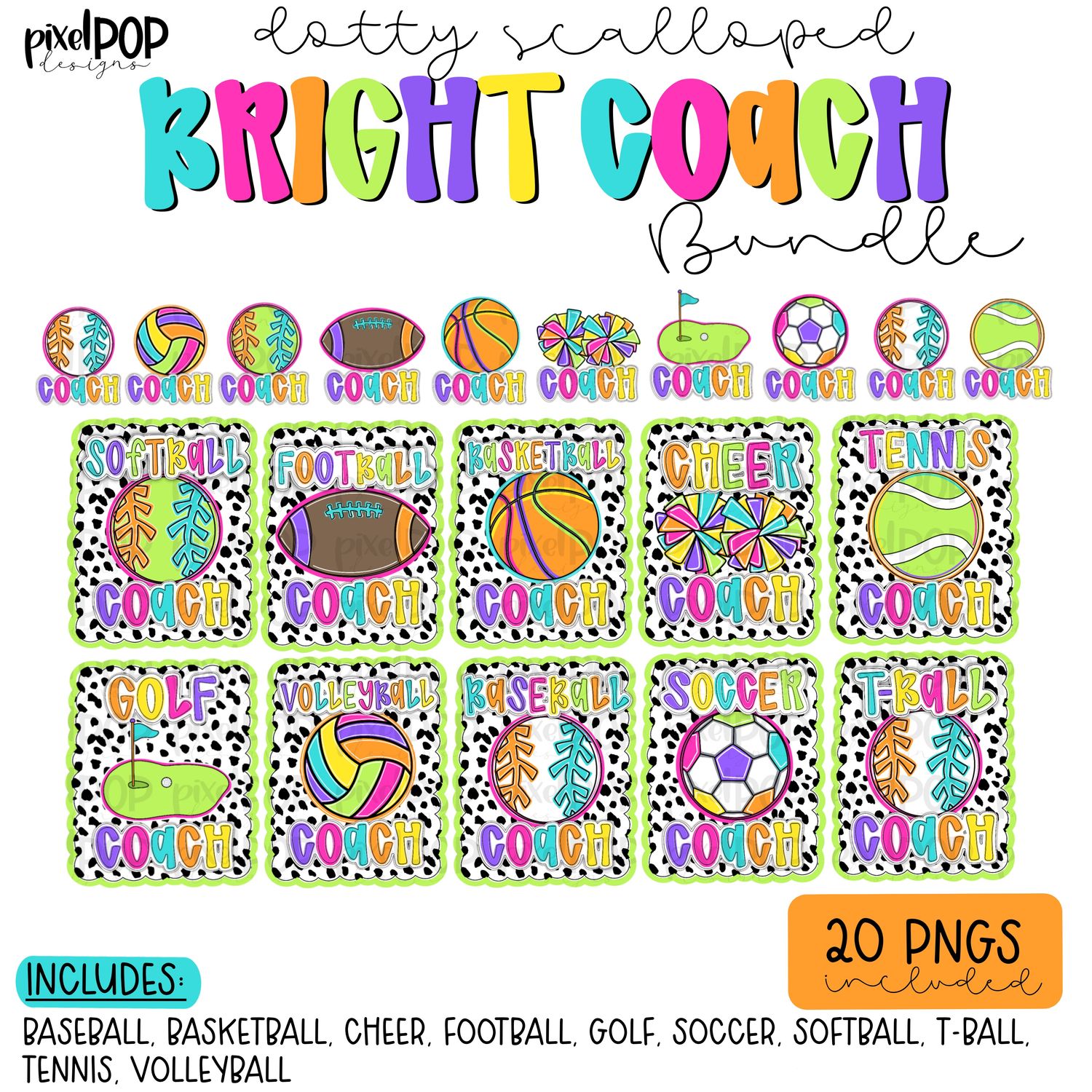 BUNDLE: Dotty Scalloped Sports Coach with POCKET Designs (*20 DESIGNS*)