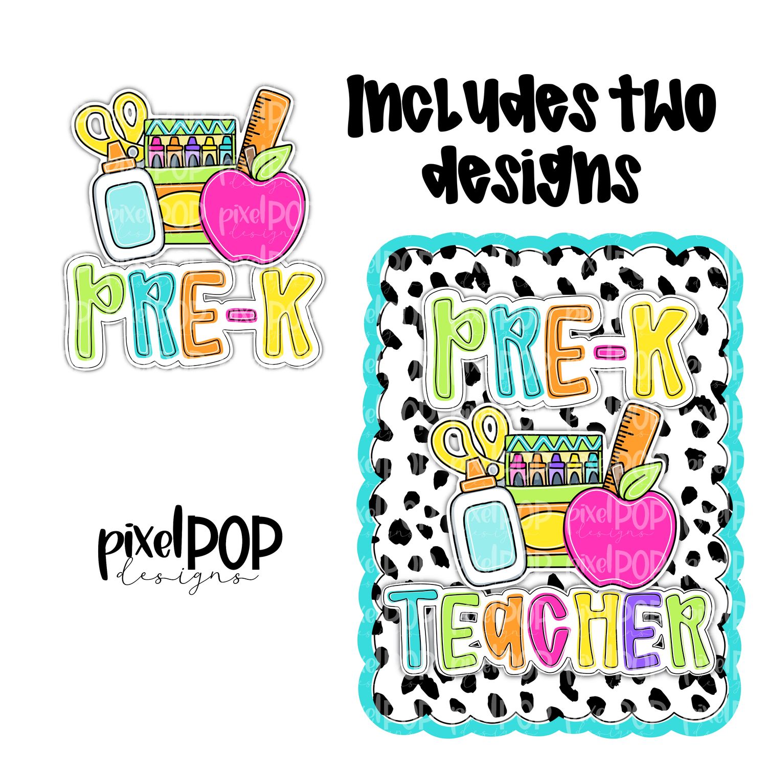 Pre-K Teacher PNG Design (INCLUDES POCKET DESIGN) | School Graduation Design | Hand Painted | Digital Download | Printable