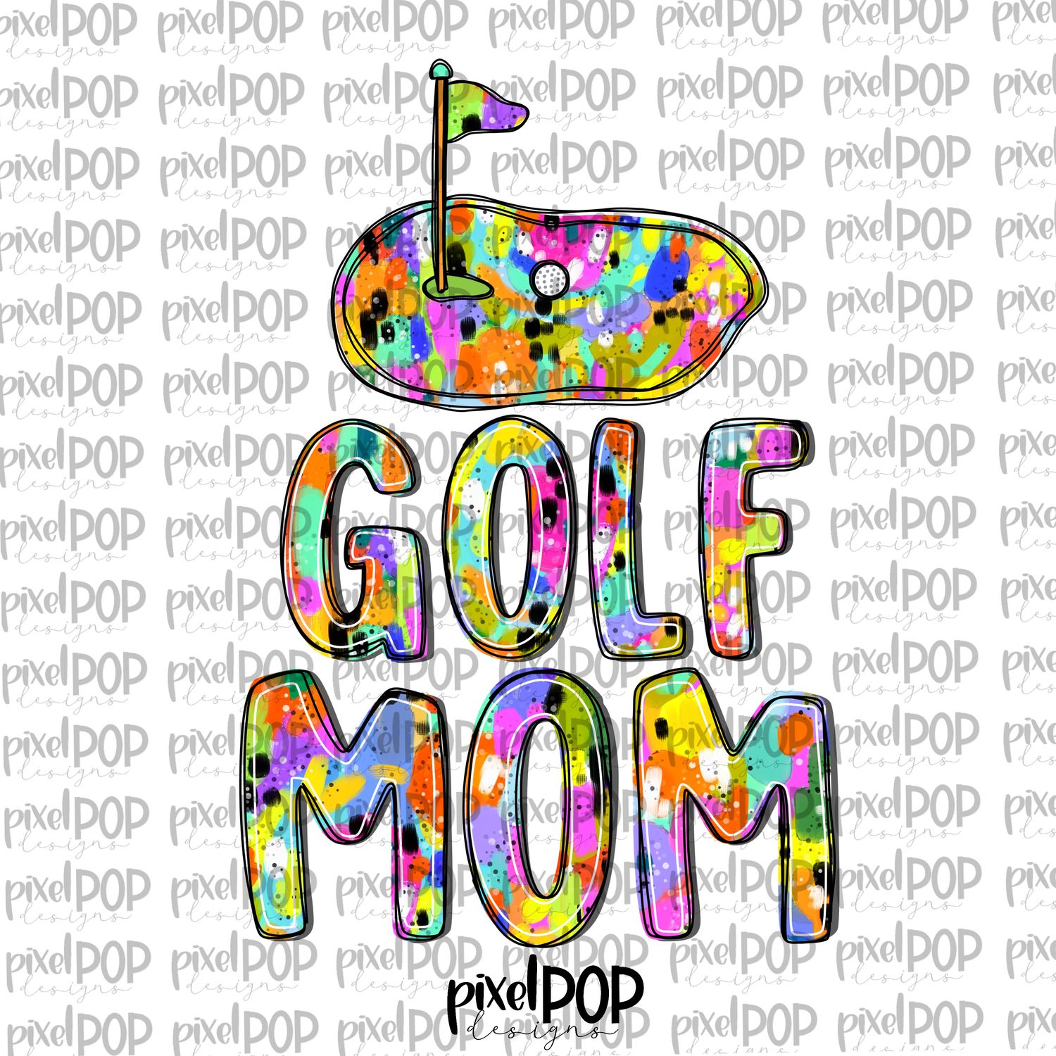 Bright Golf Mom Abstract Acrylic Hand Lettered Style PNG