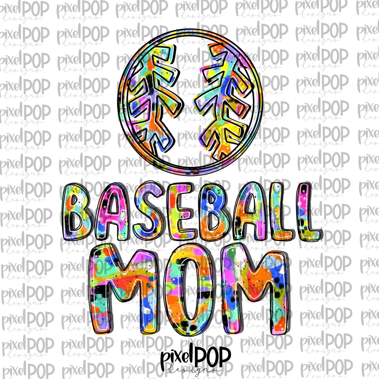 Bright Baseball Mom Abstract Acrylic Hand Lettered Style PNG
