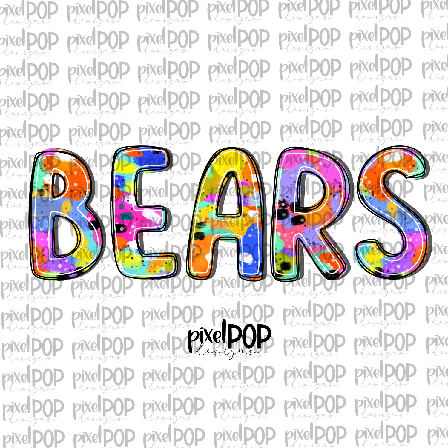 Bears Abstract Acrylic Bright Mascots Hand Lettered Style PNG