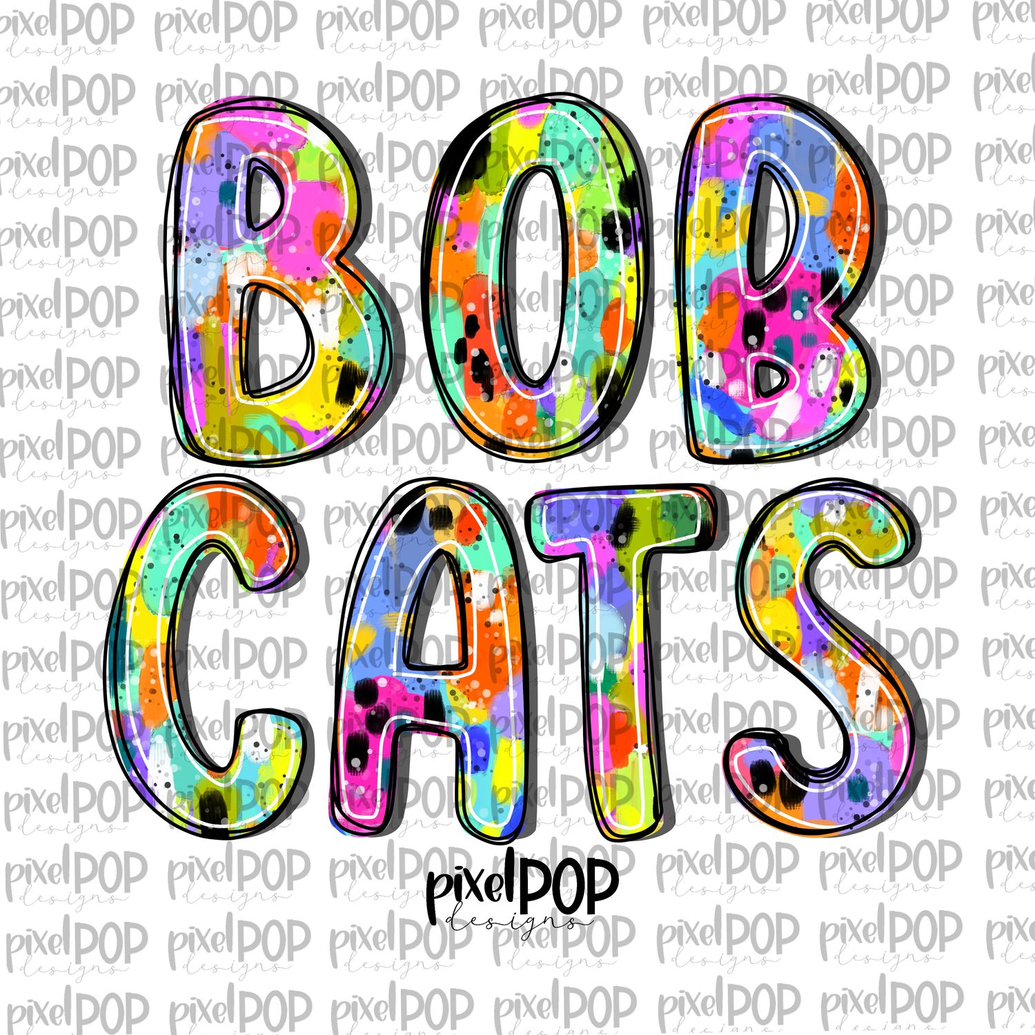 Bobcats Abstract Acrylic Bright Mascots Hand Lettered Style PNG