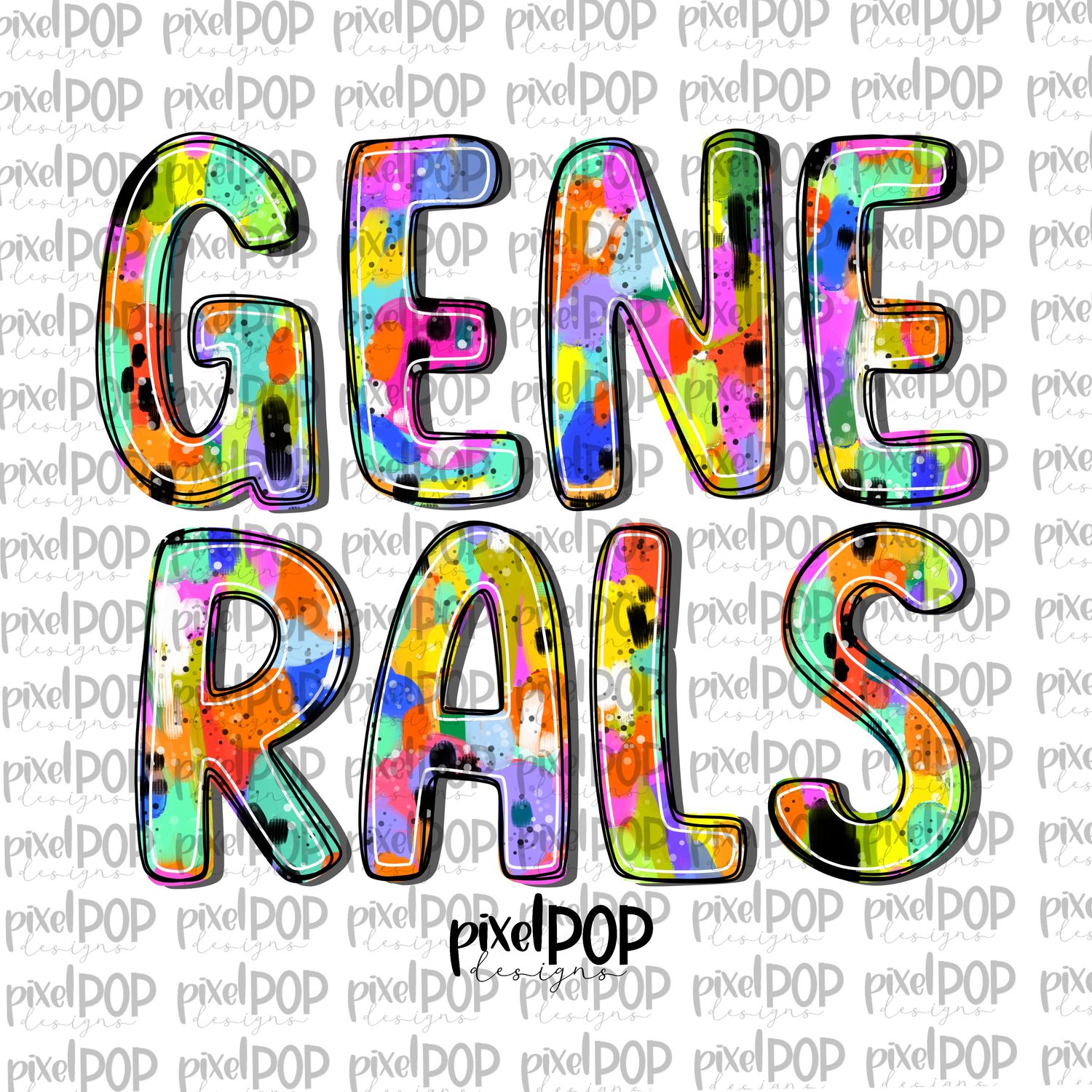 Generals Abstract Acrylic Bright Mascots Hand Lettered Style PNG