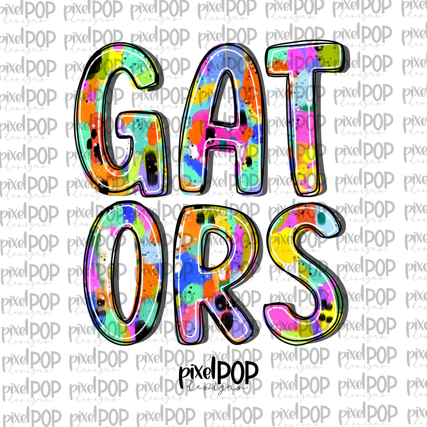 Gators Abstract Acrylic Bright Mascots Hand Lettered Style PNG