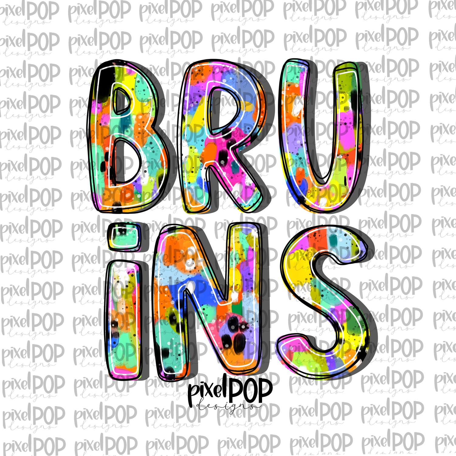 Bruins Abstract Acrylic Bright Mascots Hand Lettered Style PNG