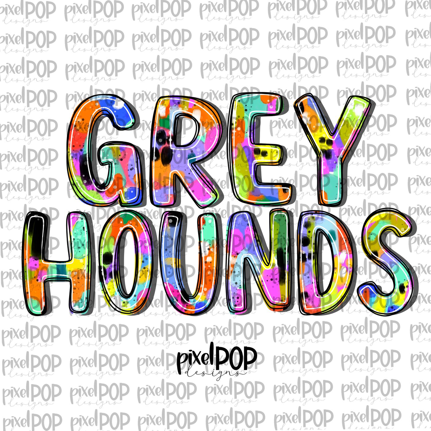 Greyhounds Abstract Acrylic Bright Mascots Hand Lettered Style PNG