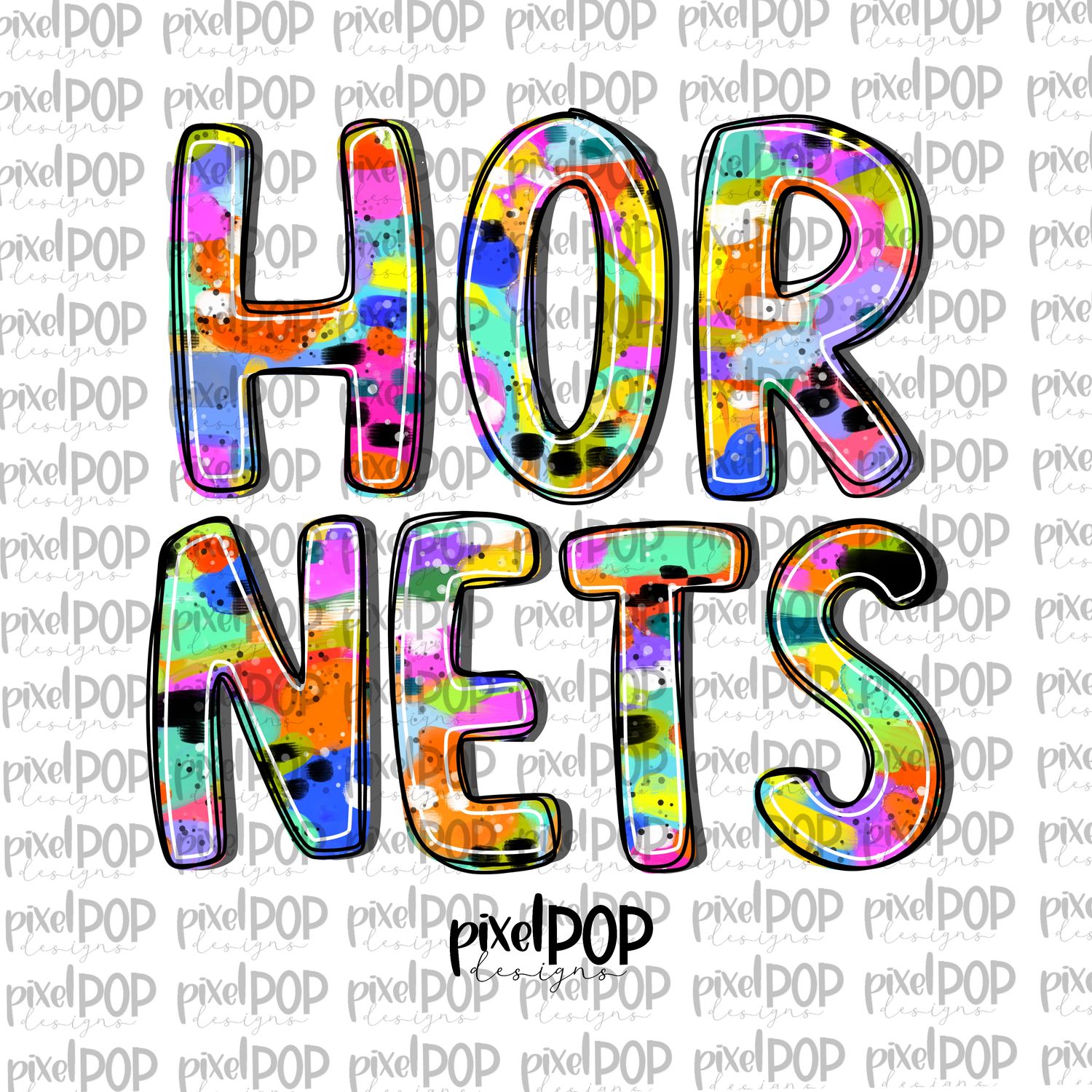 Hornets Abstract Acrylic Bright Mascots Hand Lettered Style PNG