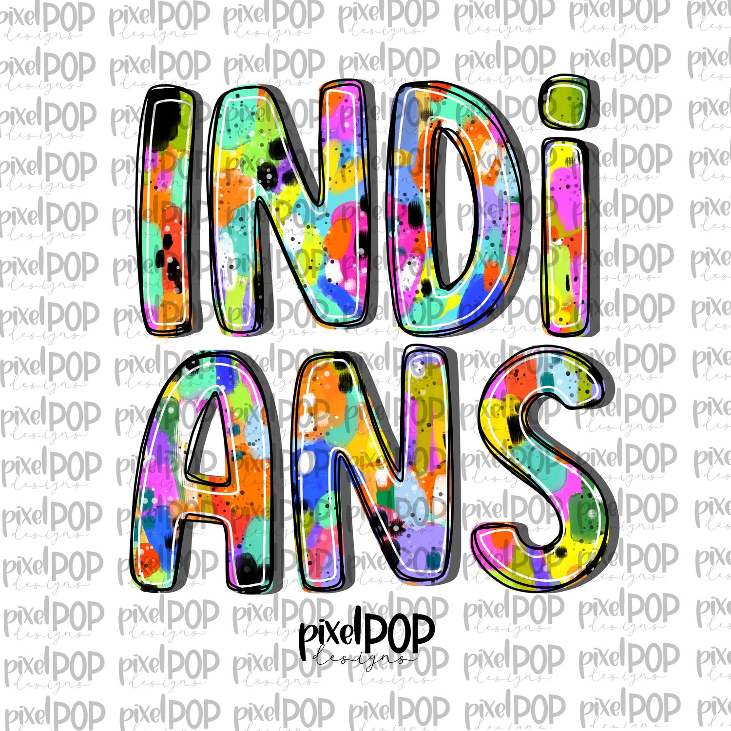 Indians Abstract Acrylic Bright Mascots Hand Lettered Style PNG