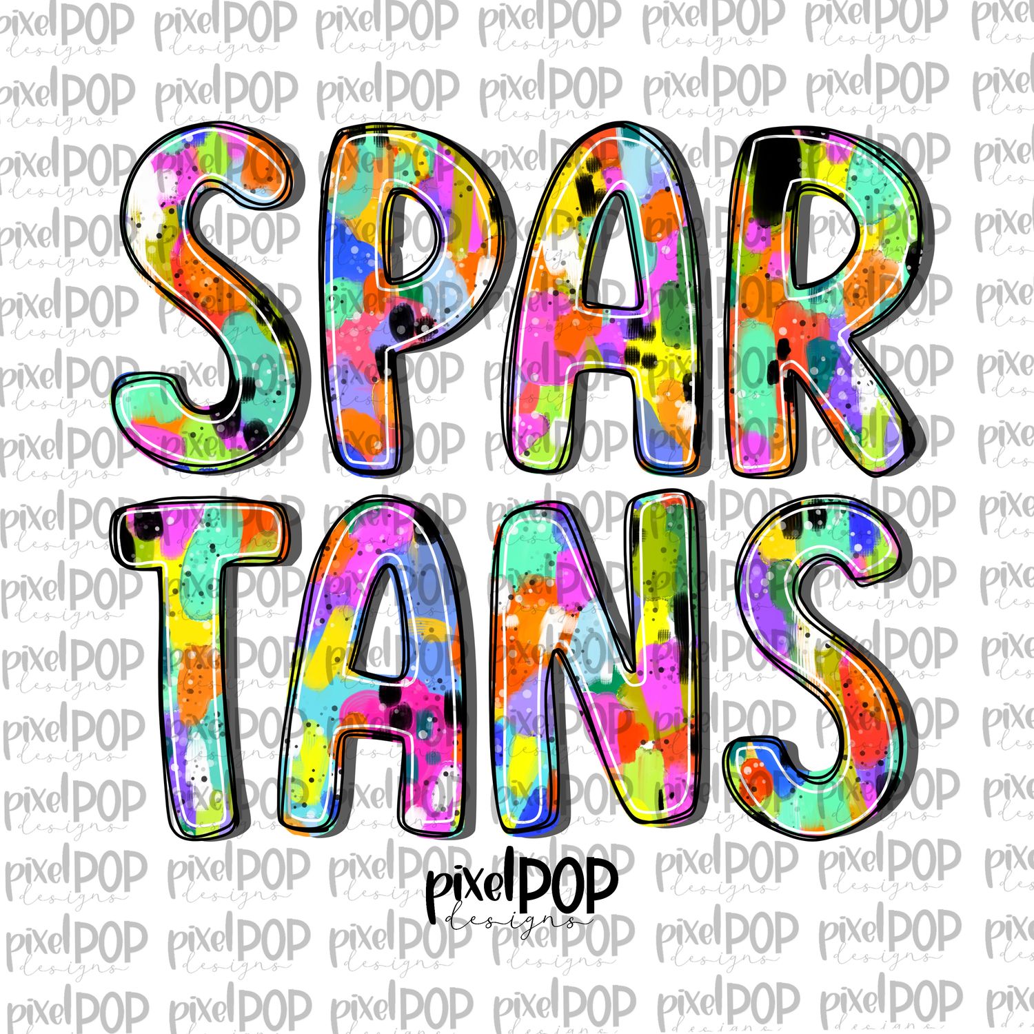 Spartans Abstract Acrylic Bright Mascots Hand Lettered Style PNG