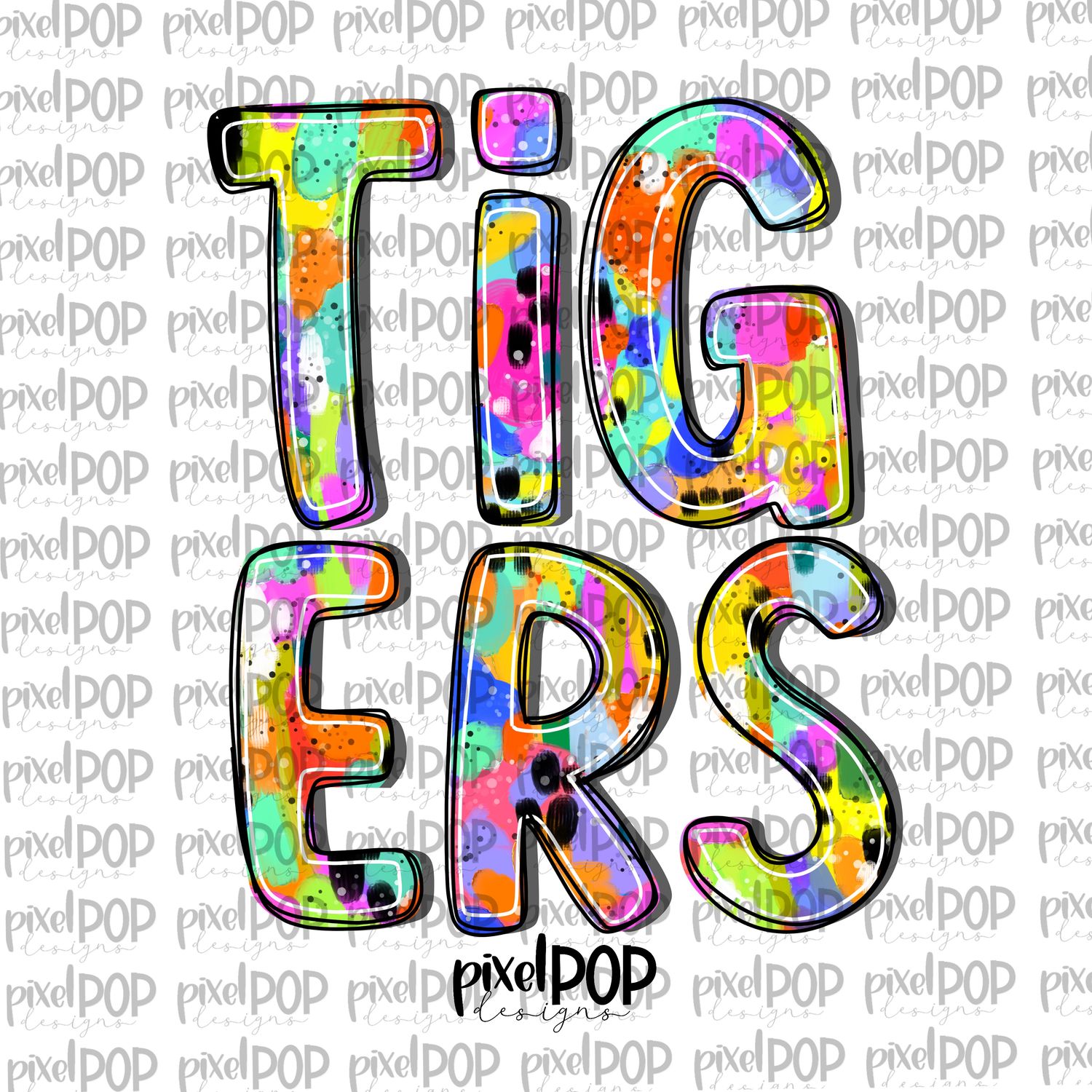Tigers Abstract Acrylic Bright Mascots Hand Lettered Style PNG