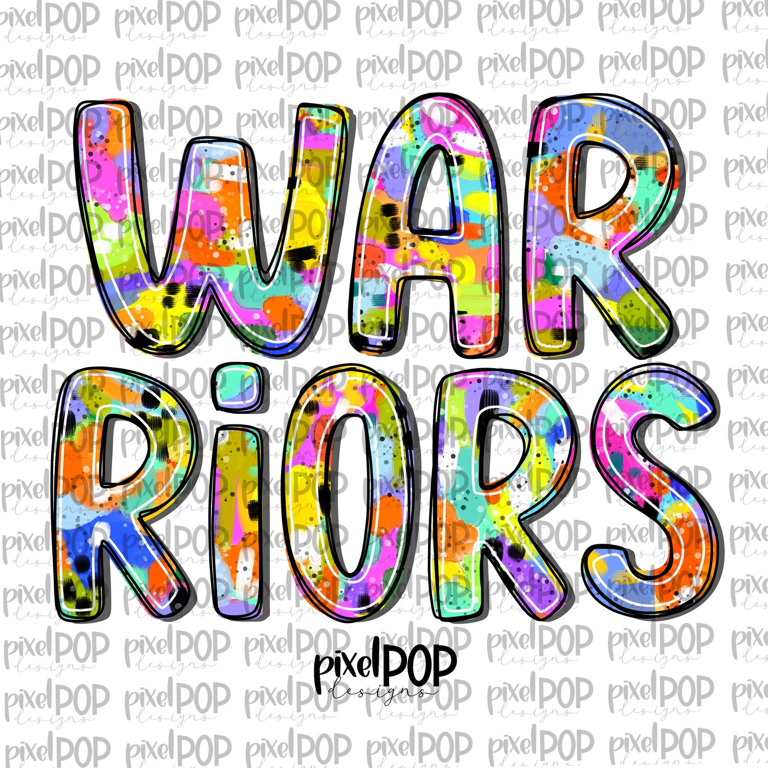 Warriors Abstract Acrylic Bright Mascots Hand Lettered Style PNG