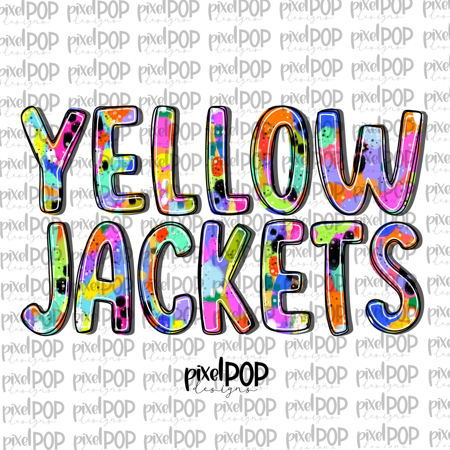 Yellowjackets Abstract Acrylic Bright Mascots Hand Lettered Style PNG