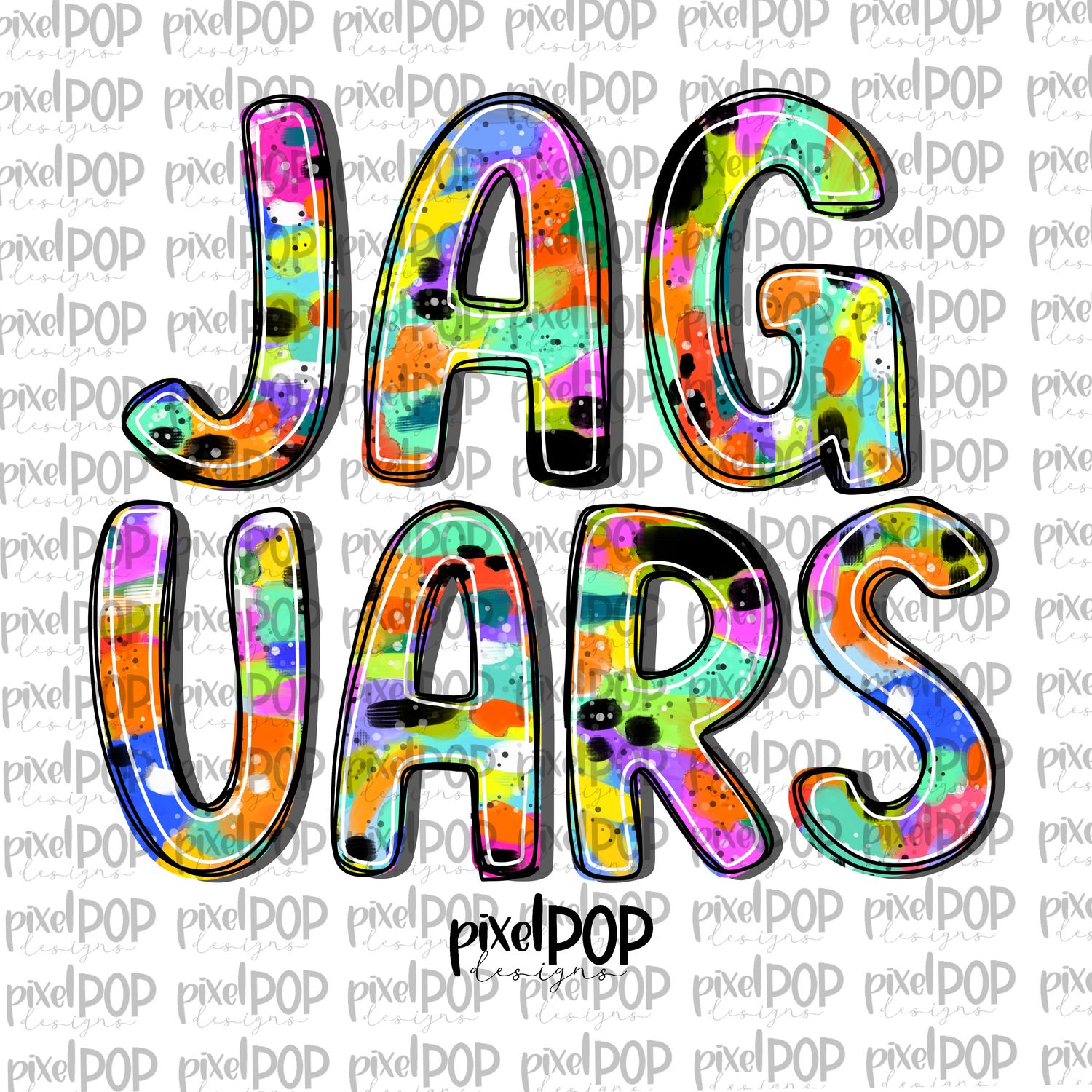 Jaguars Abstract Acrylic Bright Mascots Hand Lettered Style PNG