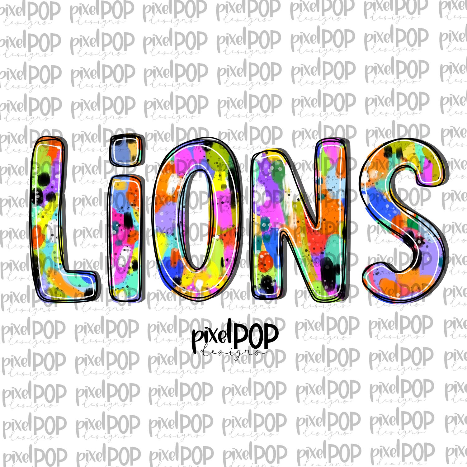 Lions Abstract Acrylic Bright Mascots Hand Lettered Style PNG