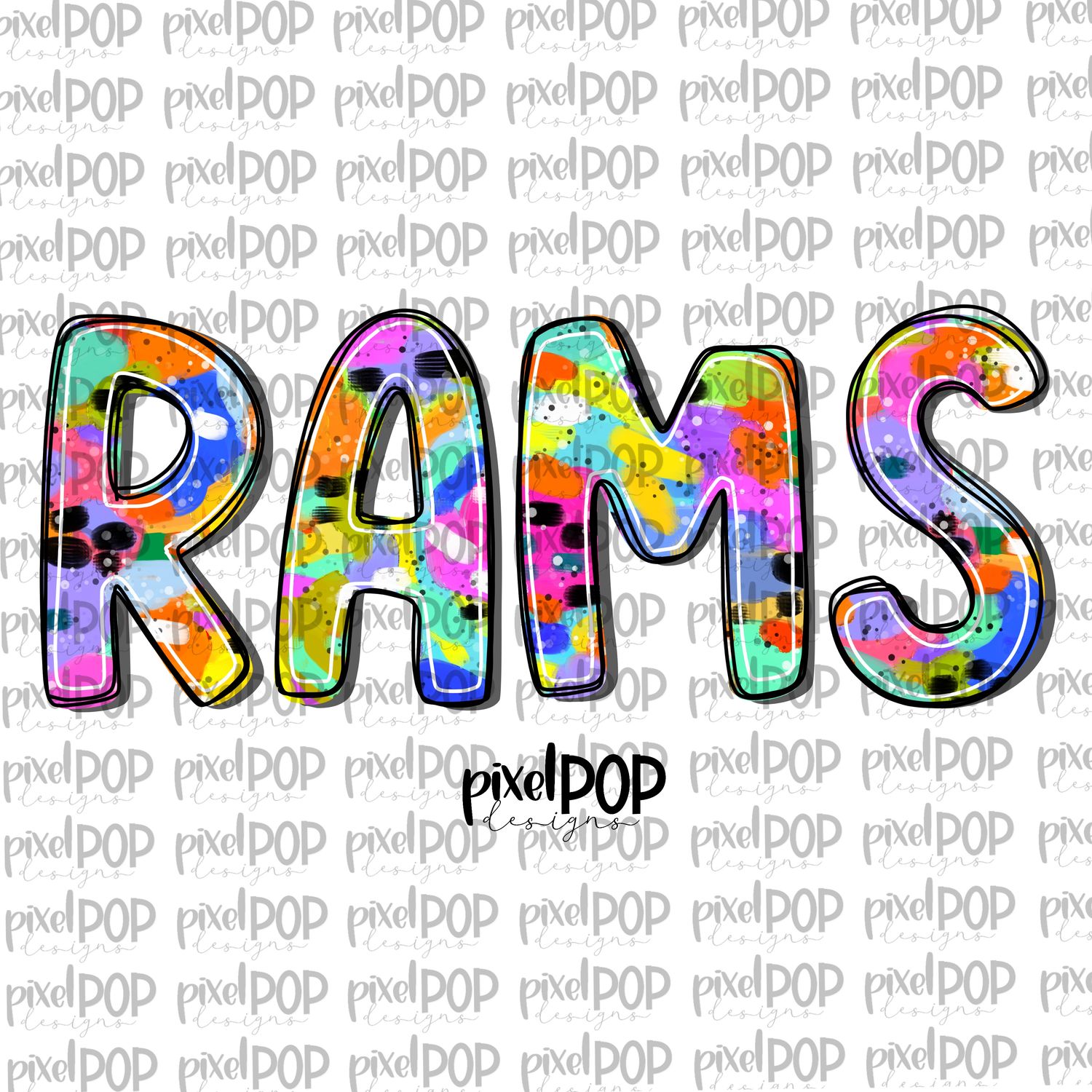 Rams Abstract Acrylic Bright Mascots Hand Lettered Style PNG