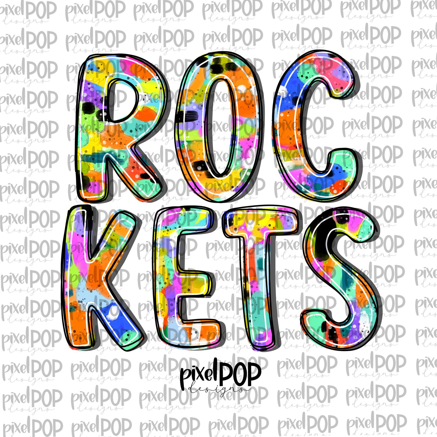 Rockets Abstract Acrylic Bright Mascots Hand Lettered Style PNG