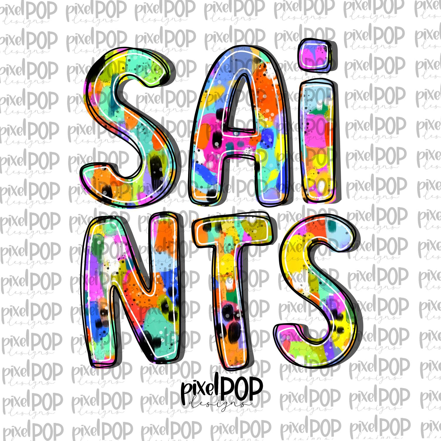 Saints Abstract Acrylic Bright Mascots Hand Lettered Style PNG