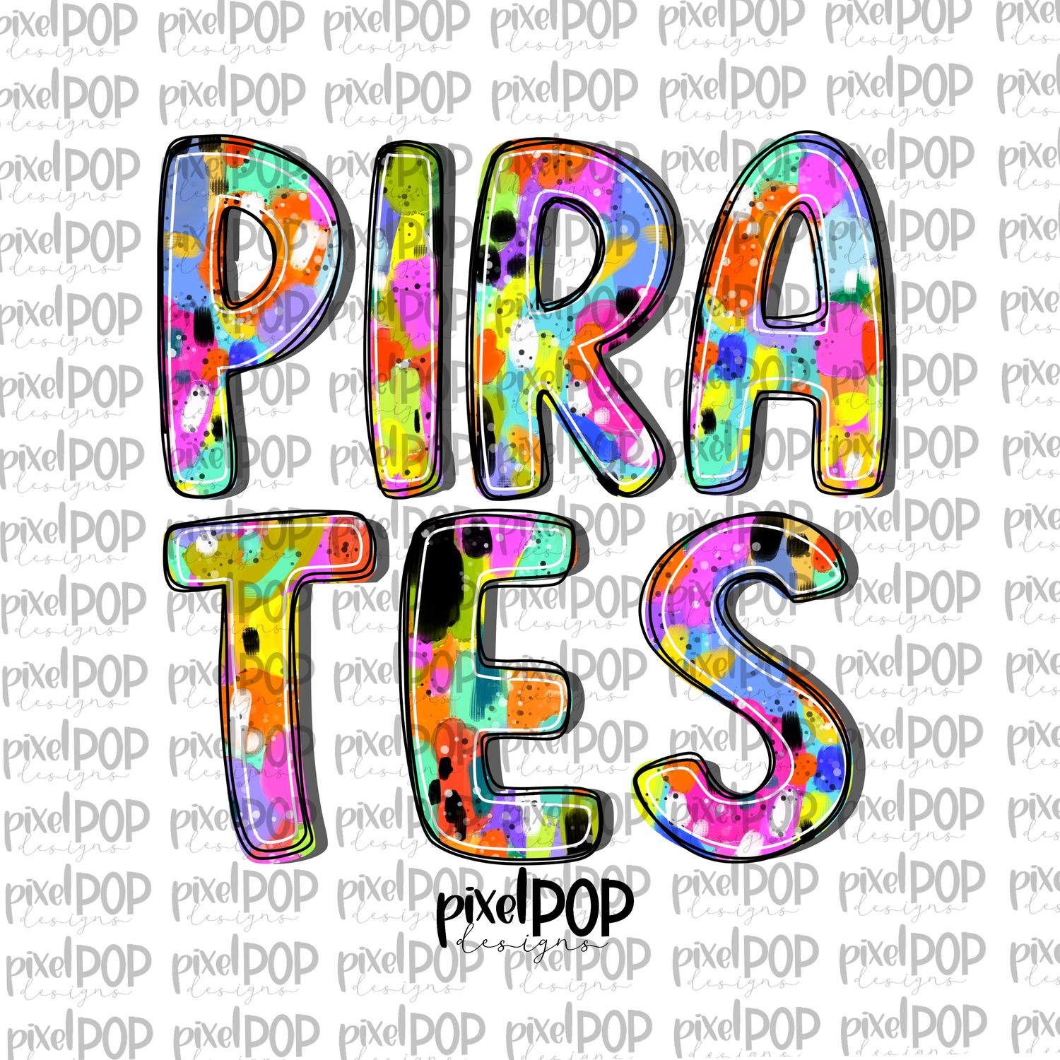 Pirates Abstract Acrylic Bright Mascots Hand Lettered Style PNG
