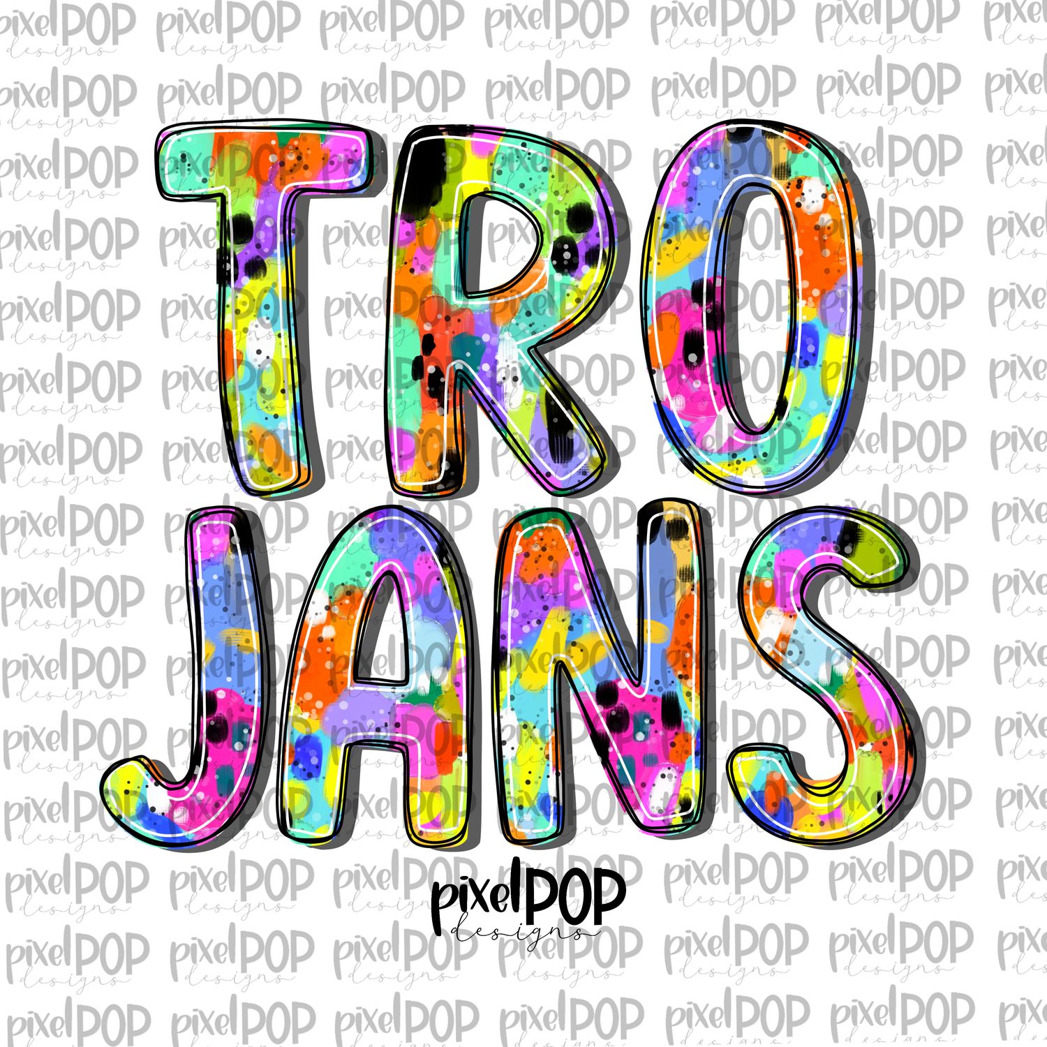 Trojans Abstract Acrylic Bright Mascots Hand Lettered Style PNG